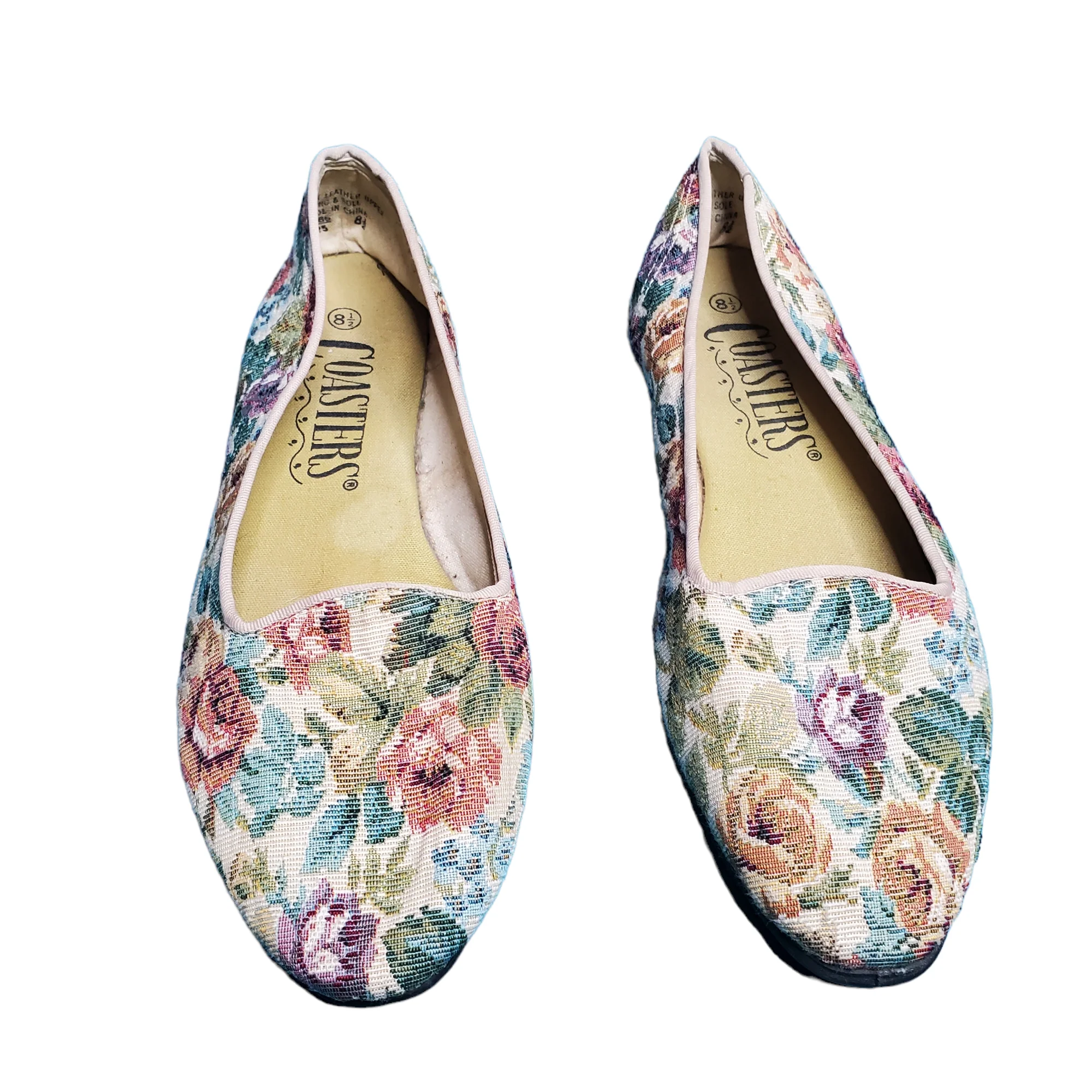 90s Rustic Floral Print Tapestry Boho Loafer Flats By Coasters - Image 6