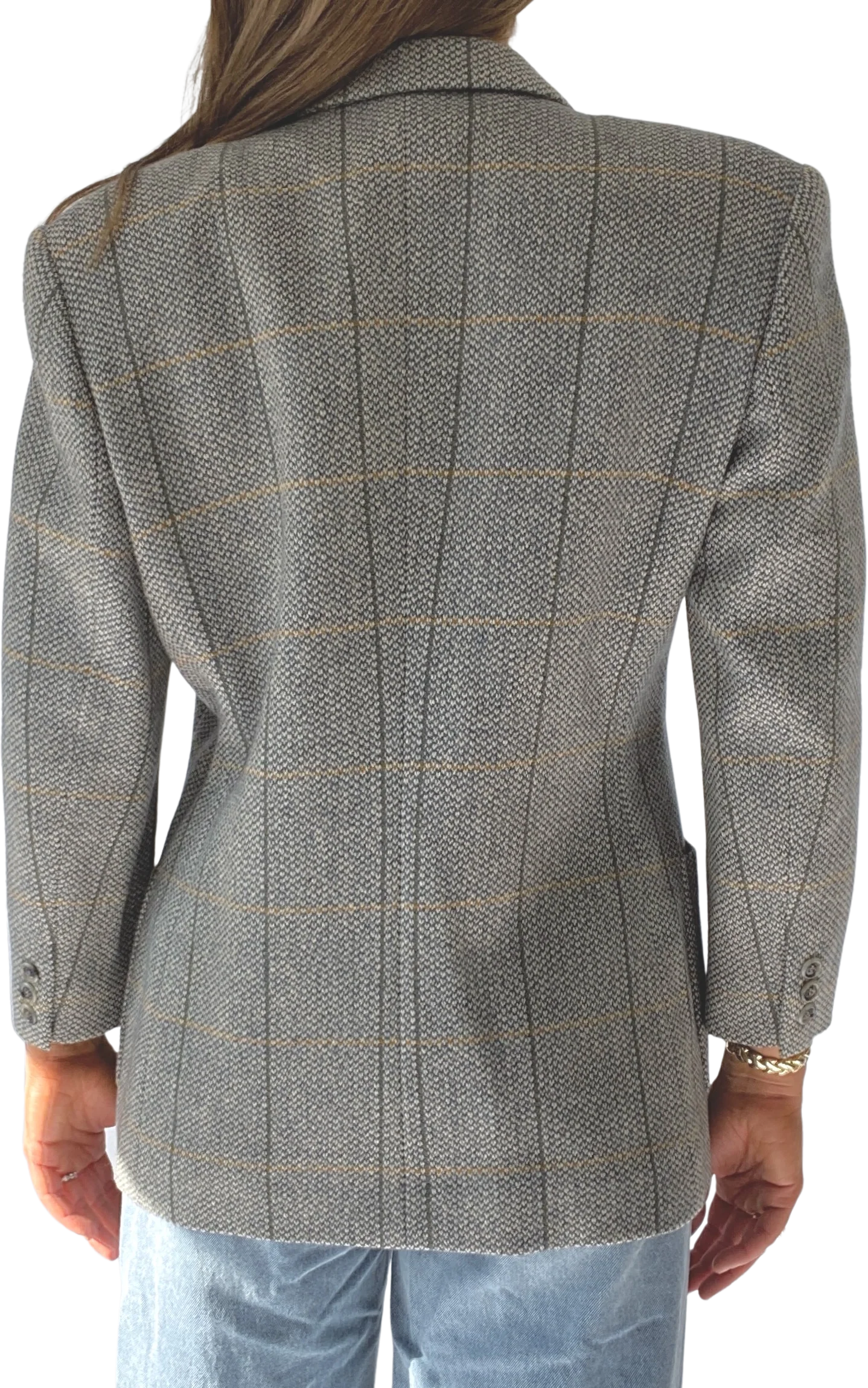 90s Sage And Mustard Essential Plaid Wool Blazer - Image 2