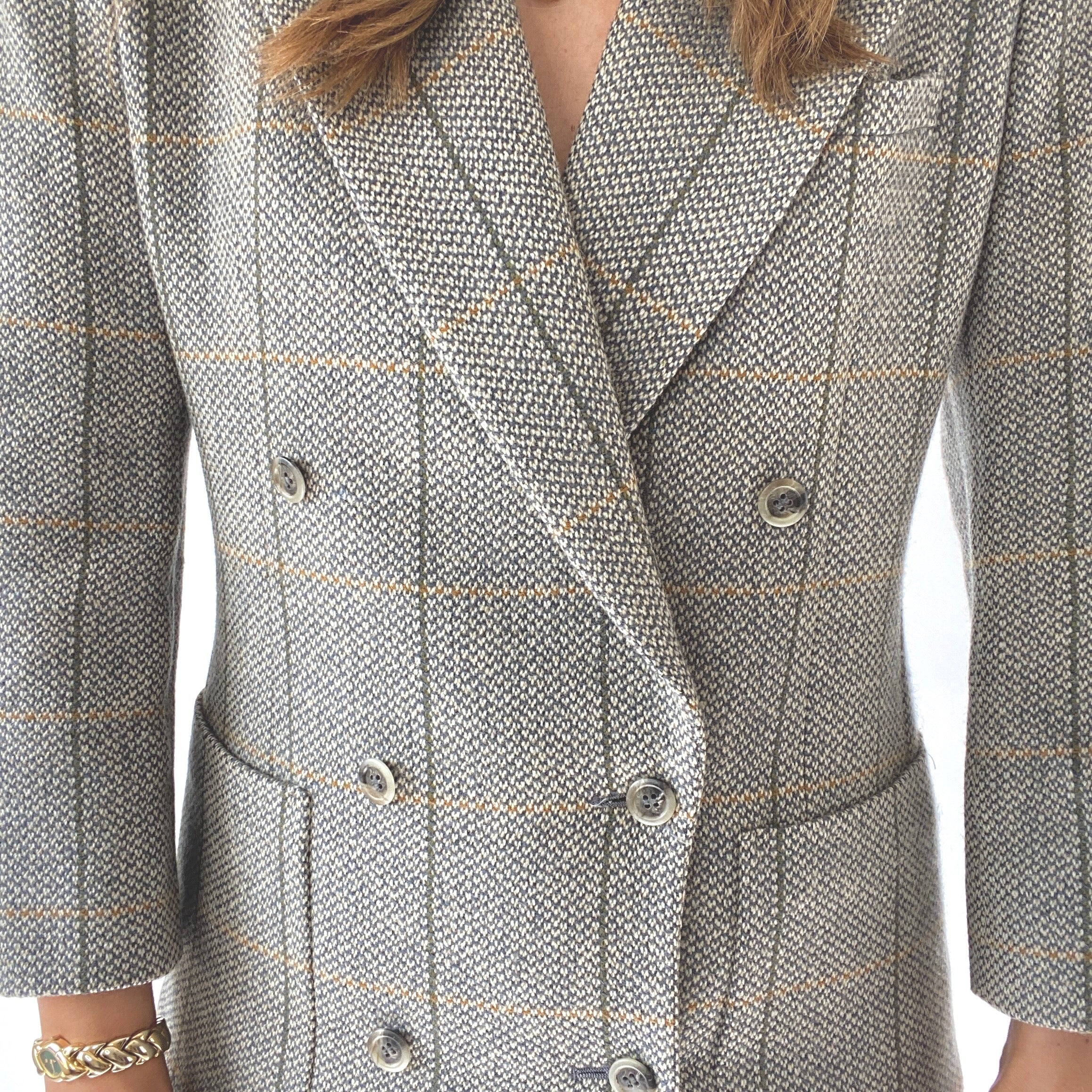 90s Sage And Mustard Essential Plaid Wool Blazer - Image 7