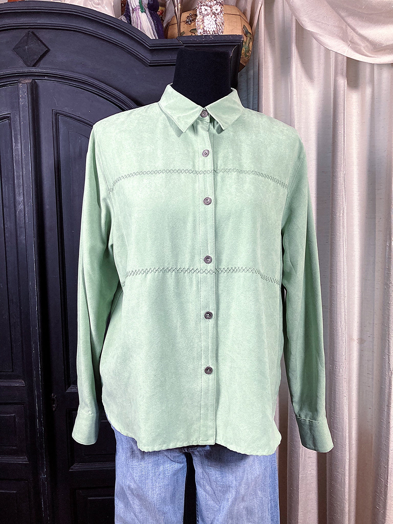 90s Sage Green Western Style Shirt By Alfred Dunner - Image 3