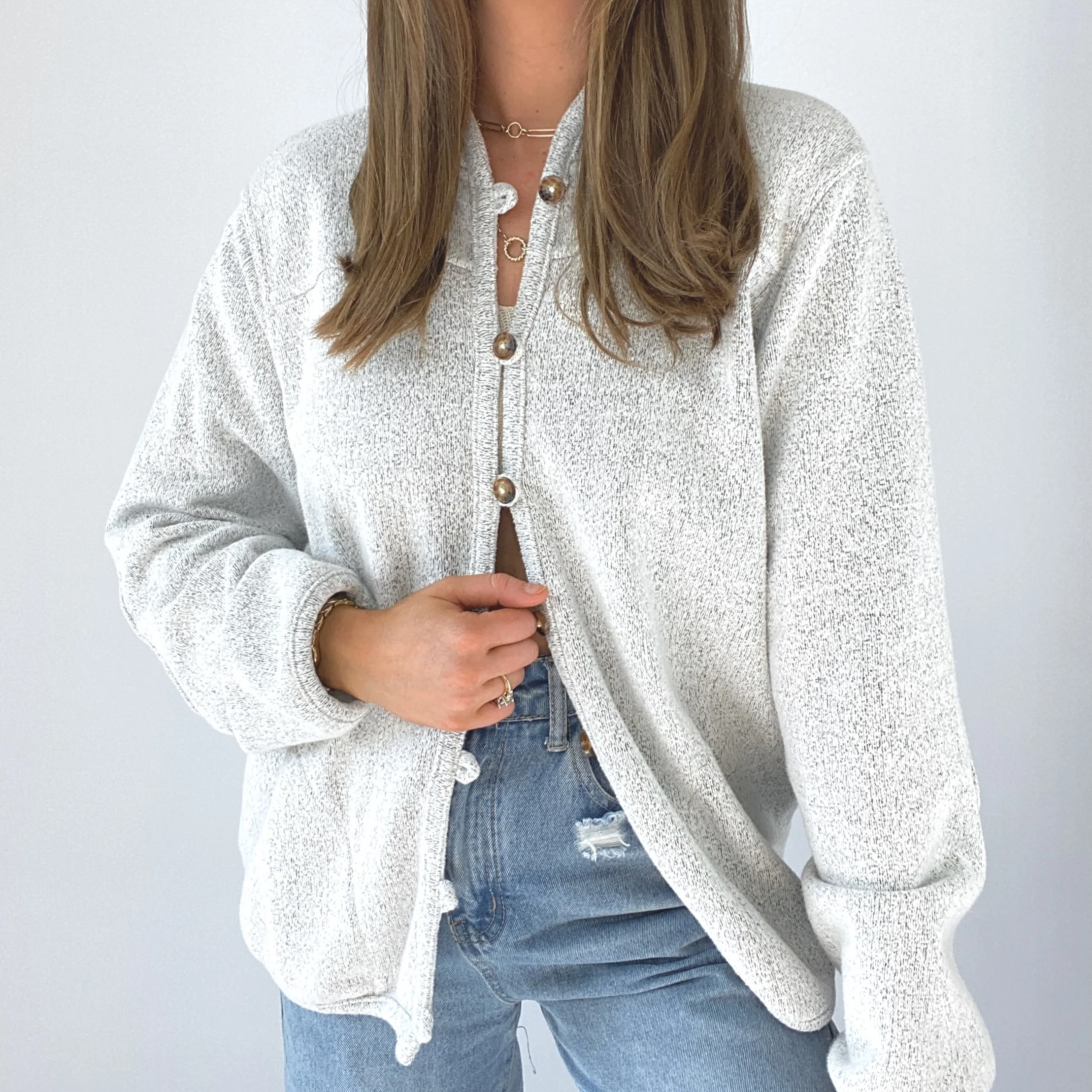 90s Salt And Pepper Fleece Shacket - Image 3