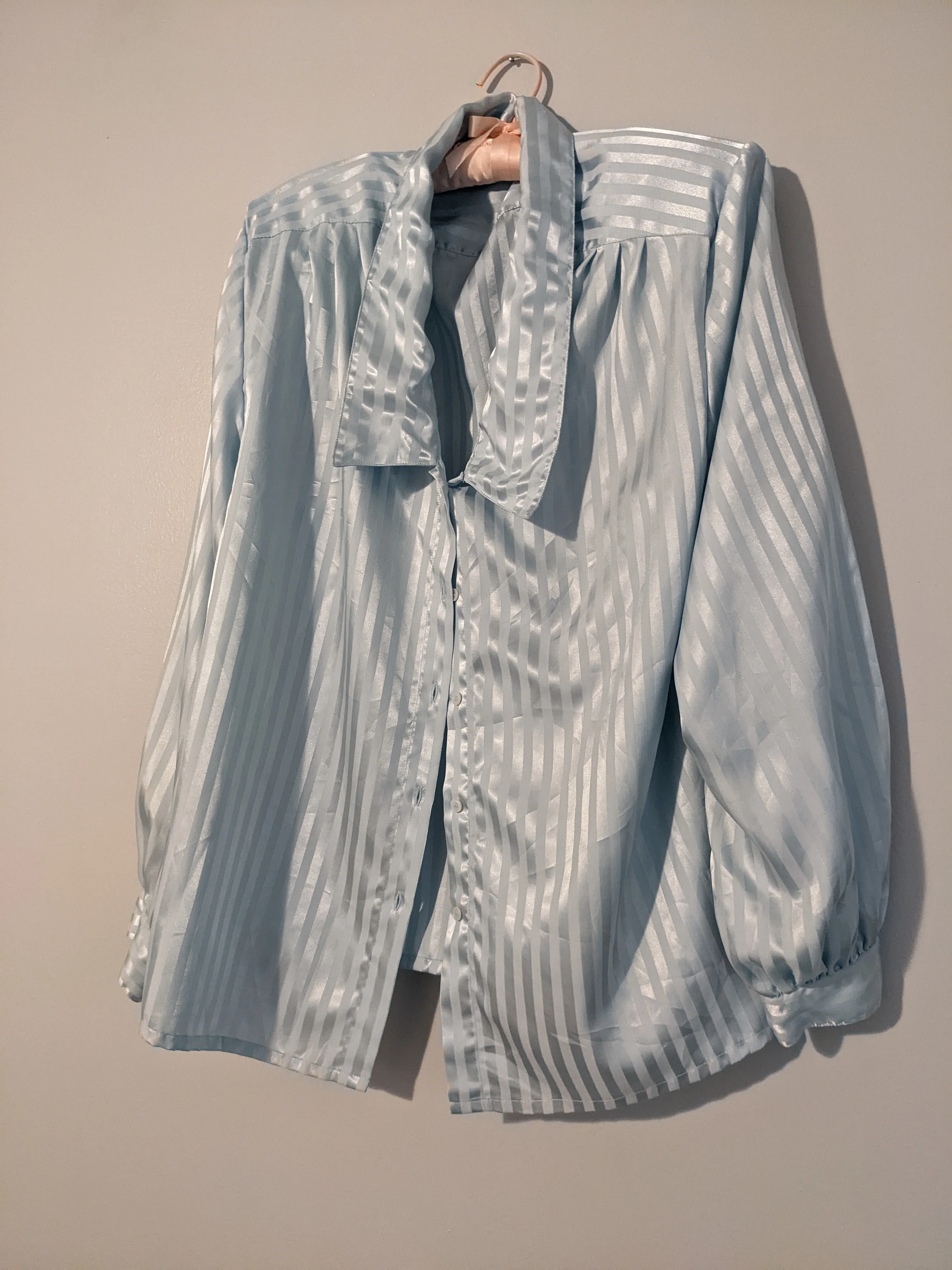 90s Satin Blue Stroped Button Up Pj Top By Impressions Ii - Image 5