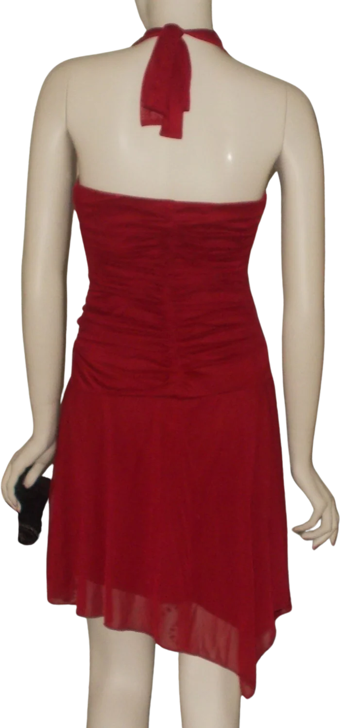 90s Sheer Red Halter Dress With Silver Bead Accents By Fredericks of Hollywood - Image 2