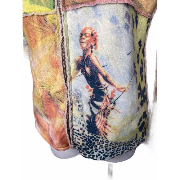 90s Sherpa Lined Themed Print Lightweight Teddy Coat Small by Alberto Makali - Image 5
