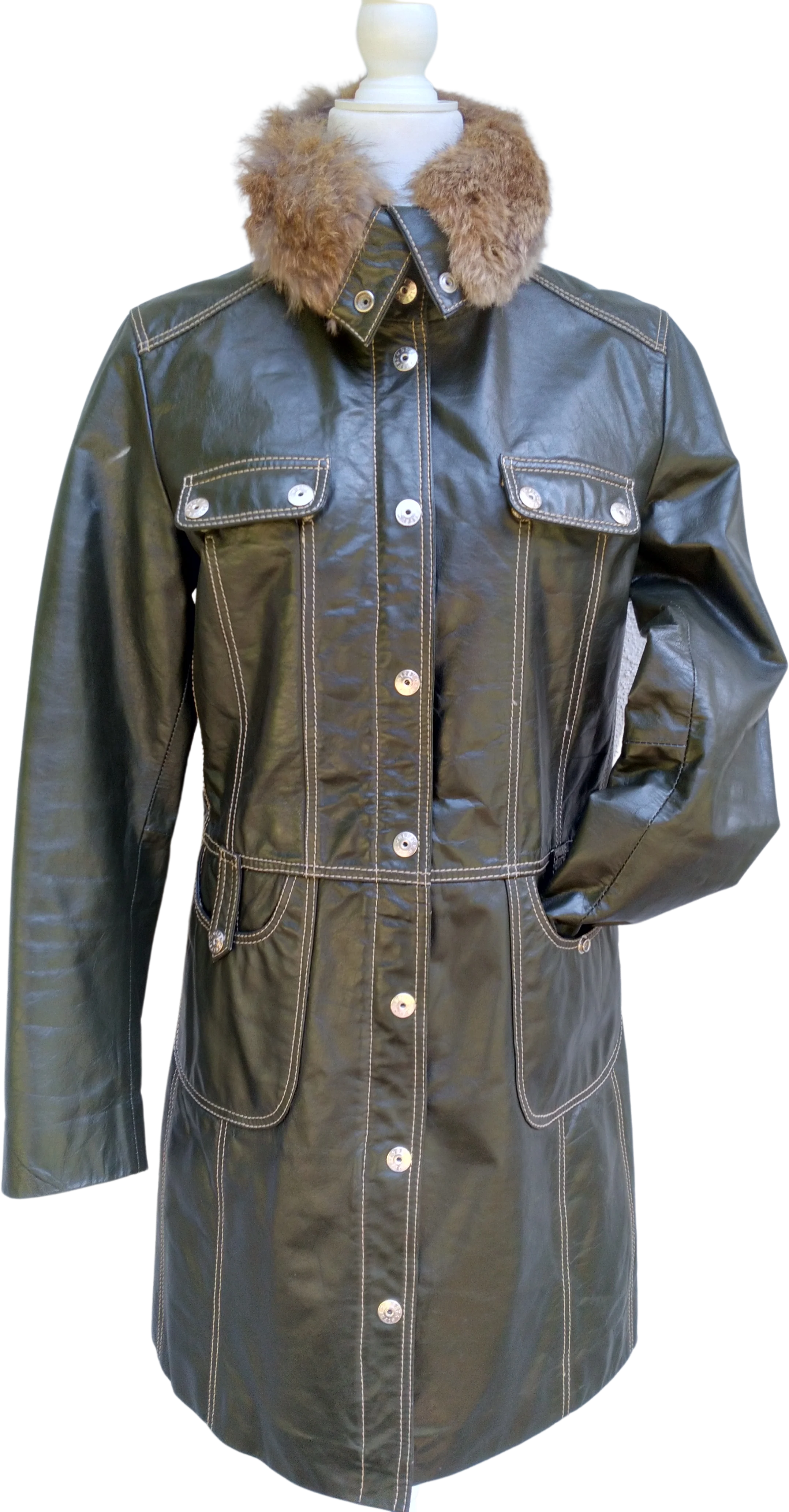 90s Shiny Faux Leather And Fur Trimmed Coat By Gipsy
