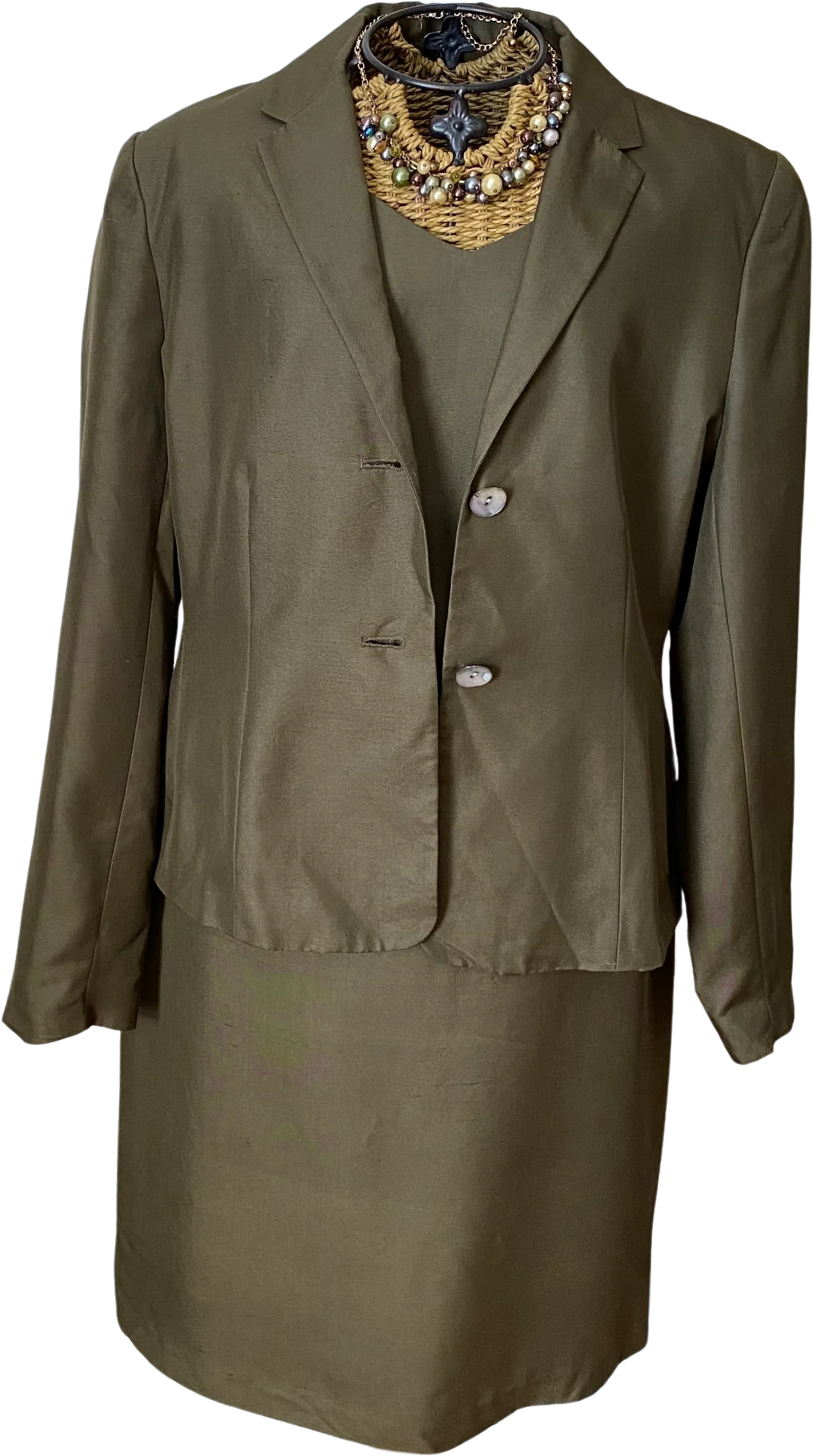 90s Silk Blazer And Sheath Dress By Casual Corner