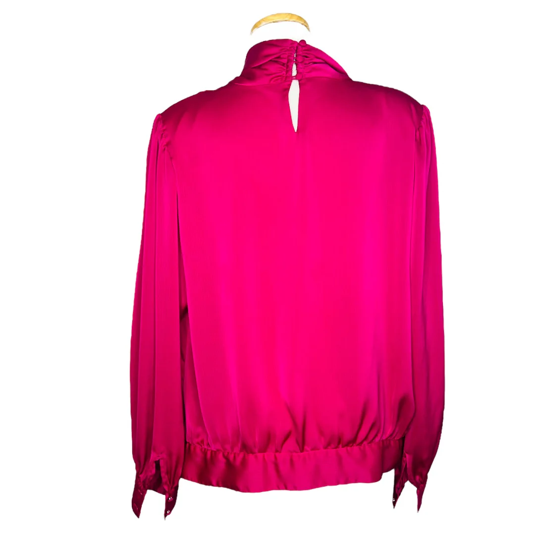 90s Silk Blouse Cowl Neck Dolman Sleeves Hot Pink 14 by Liz Claiborne Collection - Image 2