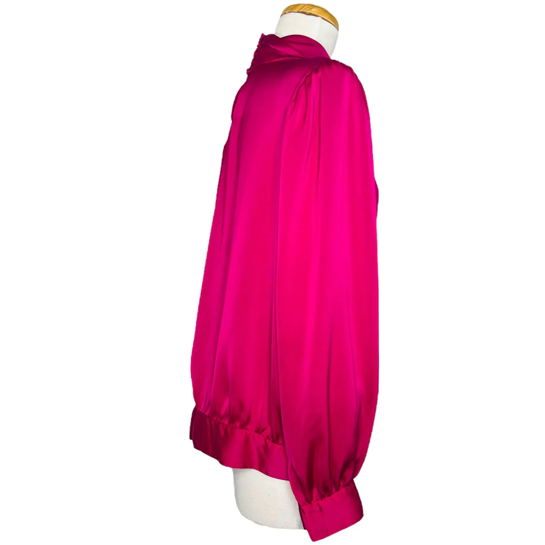 90s Silk Blouse Cowl Neck Dolman Sleeves Hot Pink 14 by Liz Claiborne Collection - Image 3