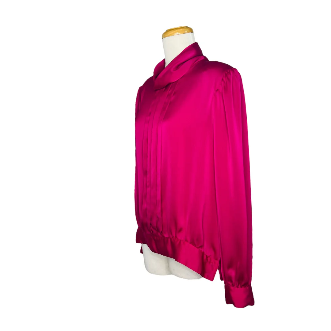 90s Silk Blouse Cowl Neck Dolman Sleeves Hot Pink 14 by Liz Claiborne Collection - Image 5
