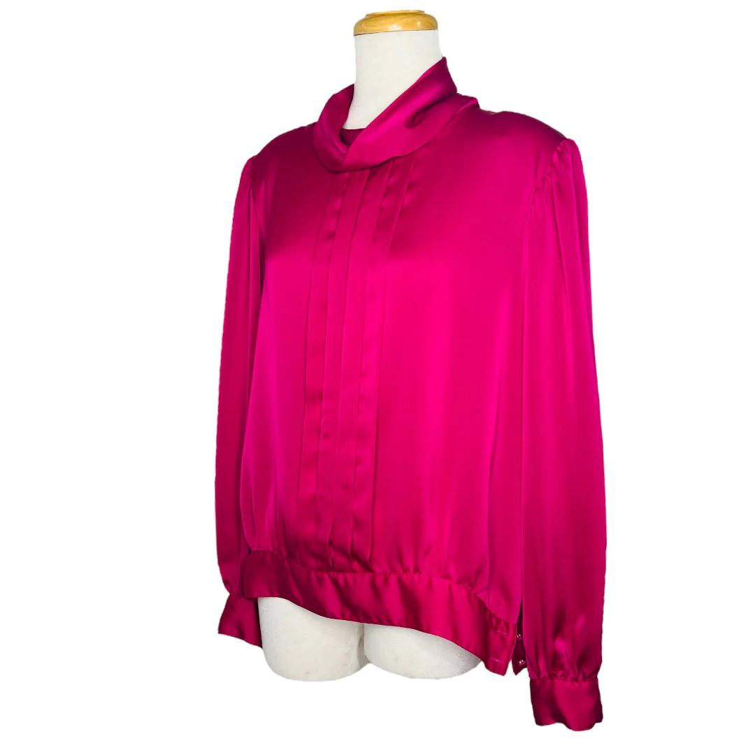 90s Silk Blouse Cowl Neck Dolman Sleeves Hot Pink 14 by Liz Claiborne Collection - Image 6