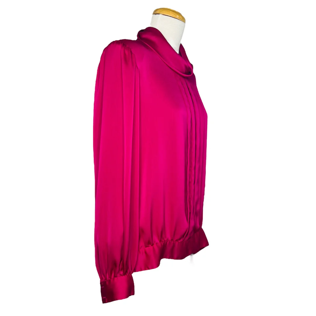 90s Silk Blouse Cowl Neck Dolman Sleeves Hot Pink 14 by Liz Claiborne Collection - Image 7