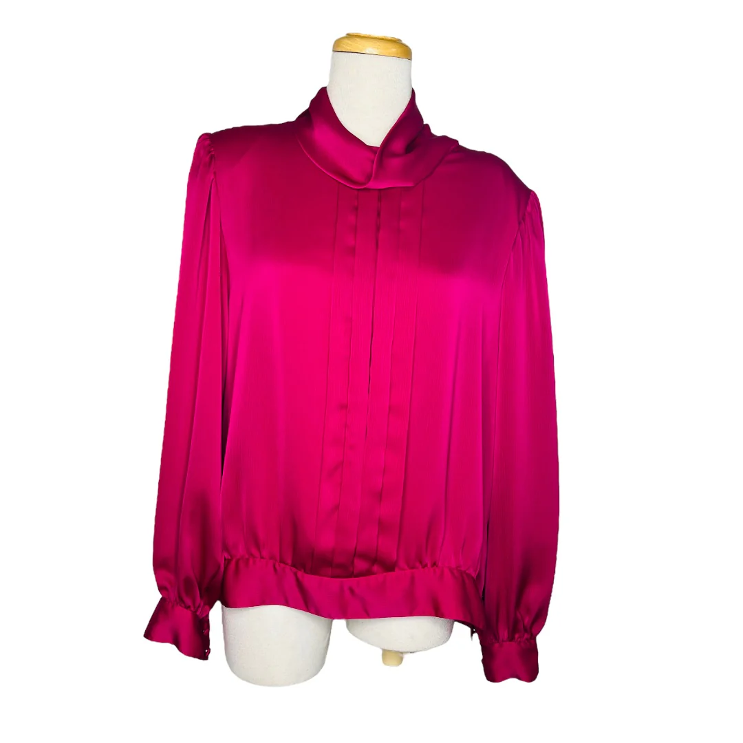 90s Silk Blouse Cowl Neck Dolman Sleeves Hot Pink 14 by Liz Claiborne Collection - Image 8