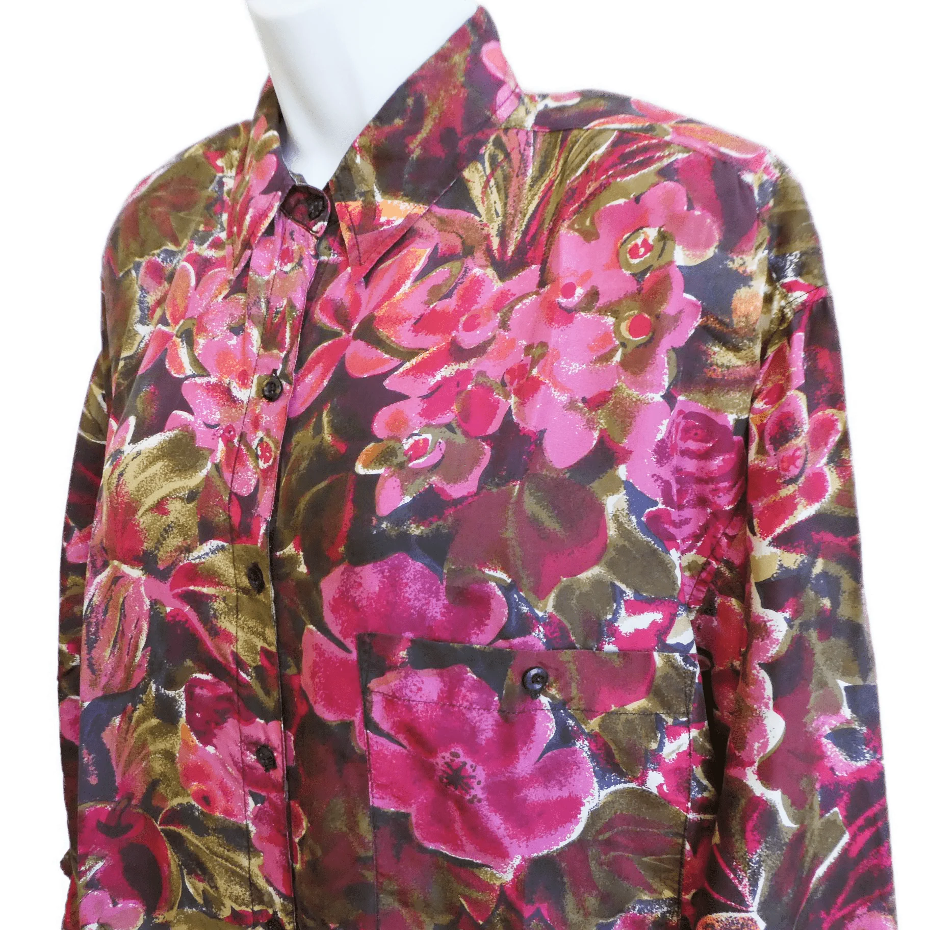 90s Silk Floral Blouse Balloon Sleeves M By Laura Ashley - Image 3