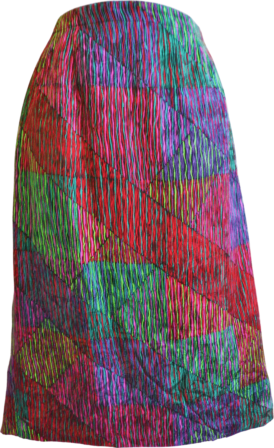 90s Silk Psychedelic Skirt Embossed Patchwork Back Zip By Anne Crimmins