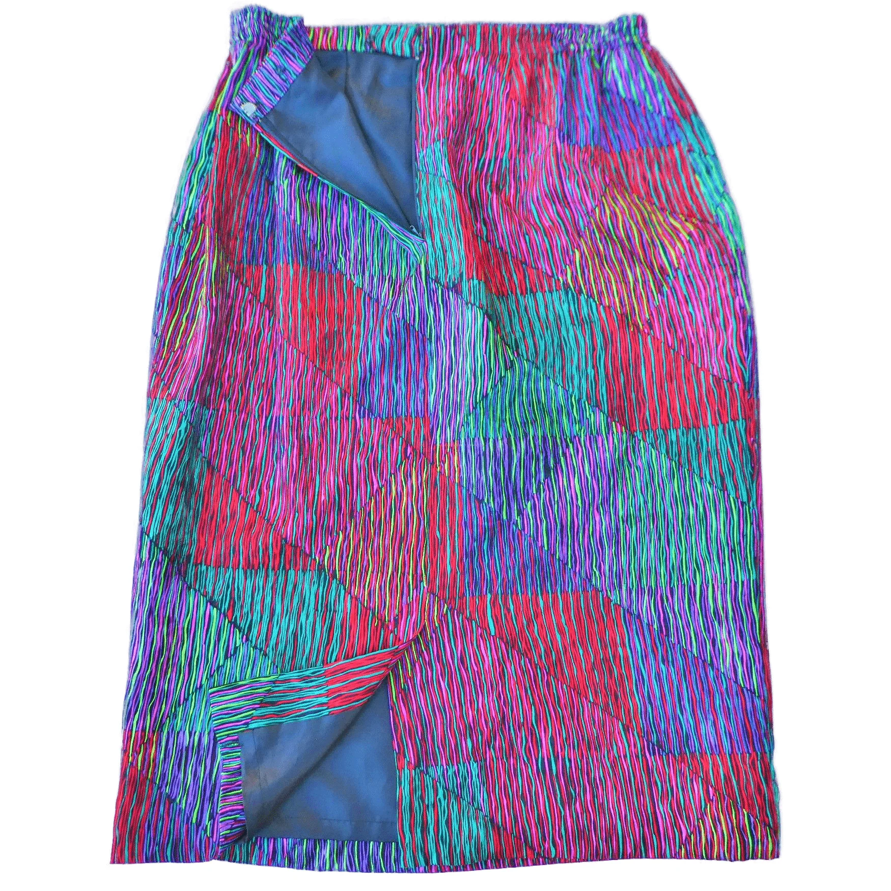 90s Silk Psychedelic Skirt Embossed Patchwork Back Zip By Anne Crimmins - Image 3