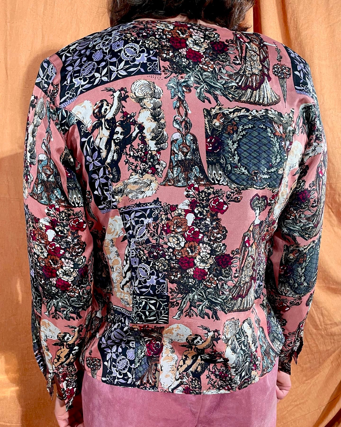 90s Victoriana Cherub And Rose Beaded Silk Blazer - Image 2