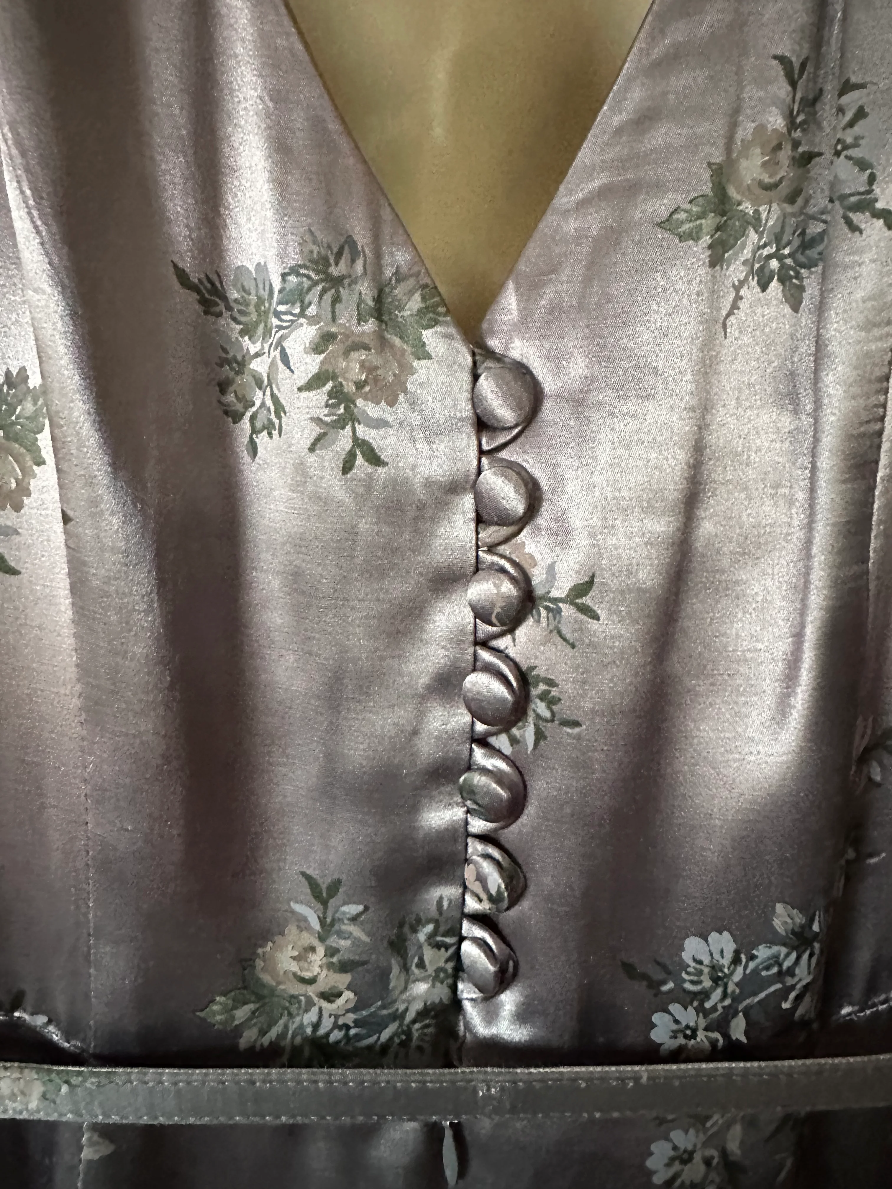 90s Silver Gray Rose Print Maxi By Donna Ricco - Image 3