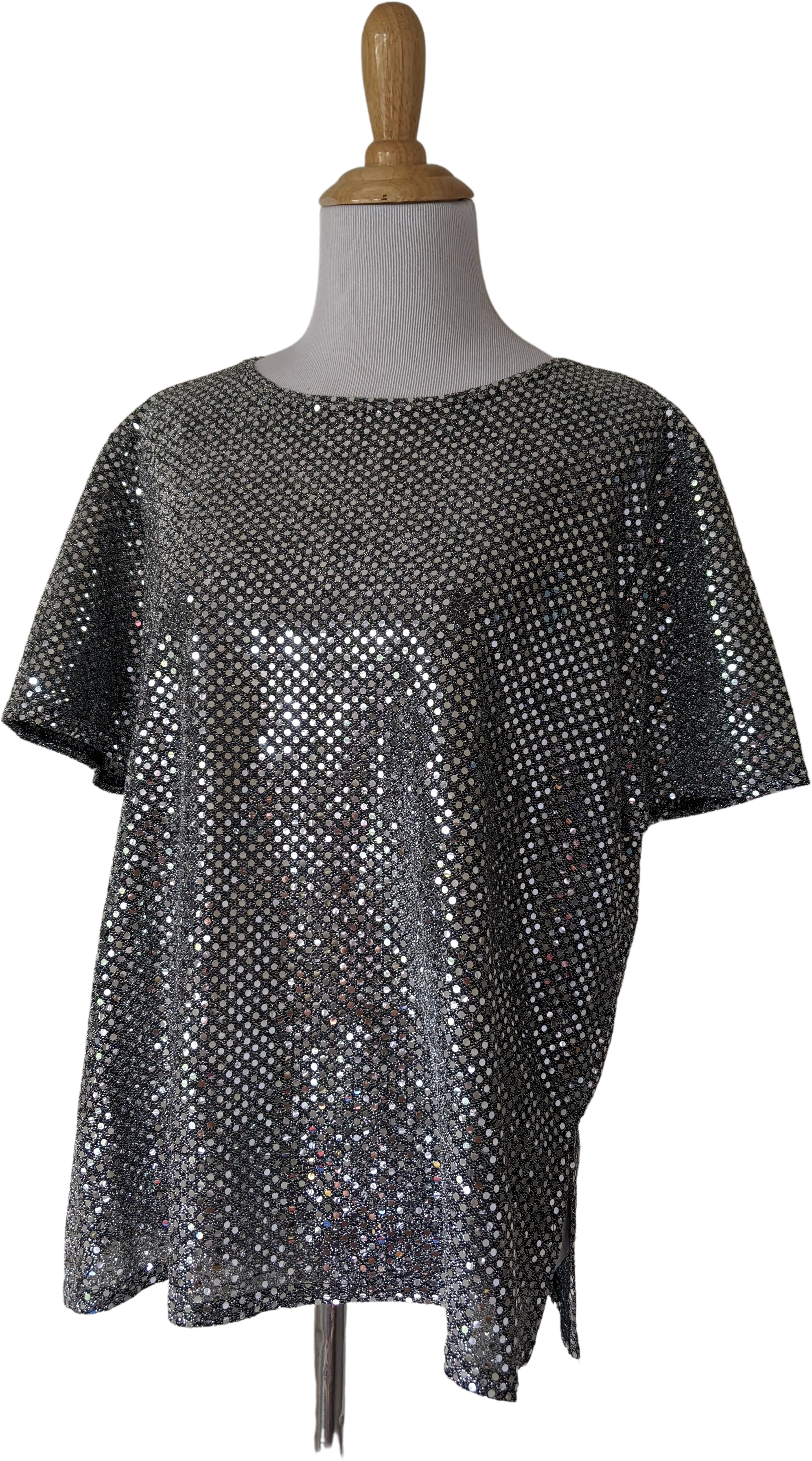 90s Silver Mirror Ball Disco Dot Lurex Blouse Top By Erena