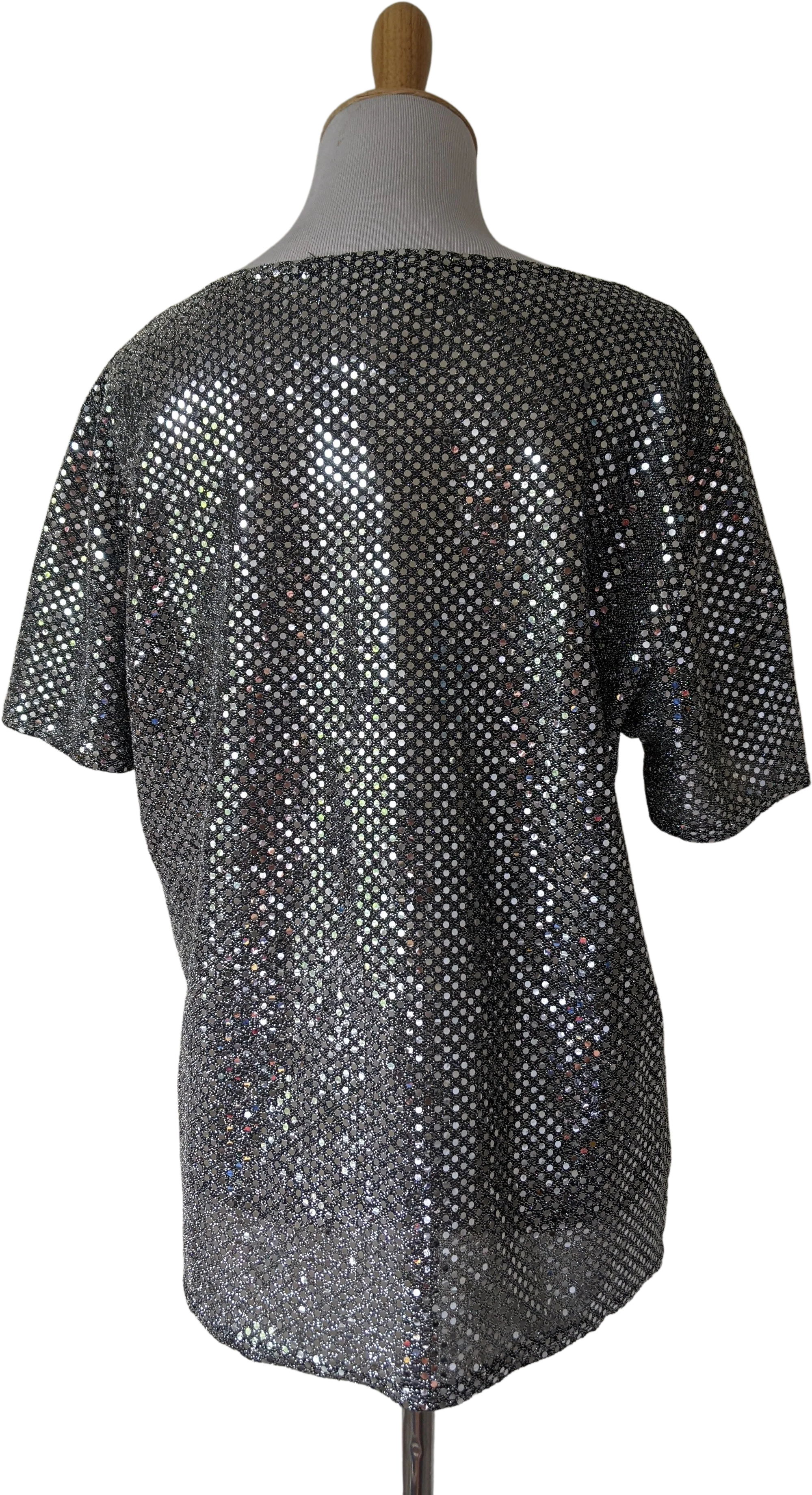 90s Silver Mirror Ball Disco Dot Lurex Blouse Top By Erena - Image 2