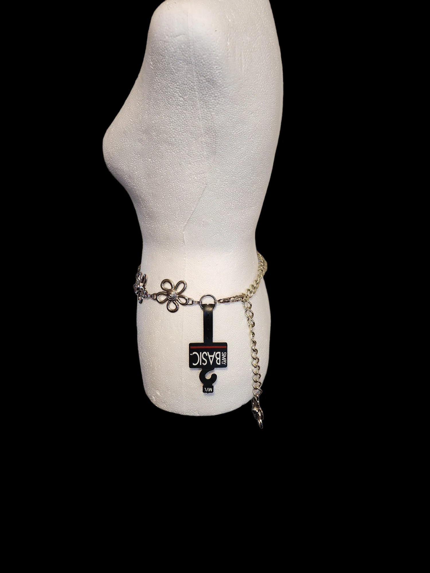 90s Silver Nickle Flower Power Chain Link Belt By Simply Basic - Image 3