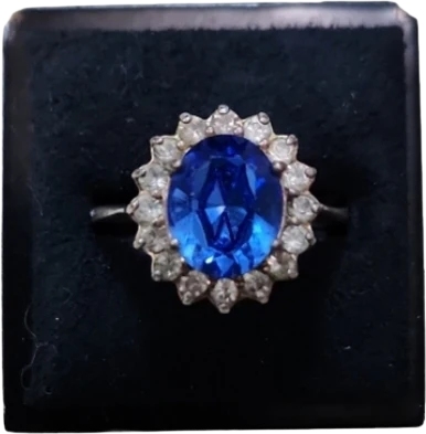 90s Size 7 Vintage Sterling Sapphire Bling Ring