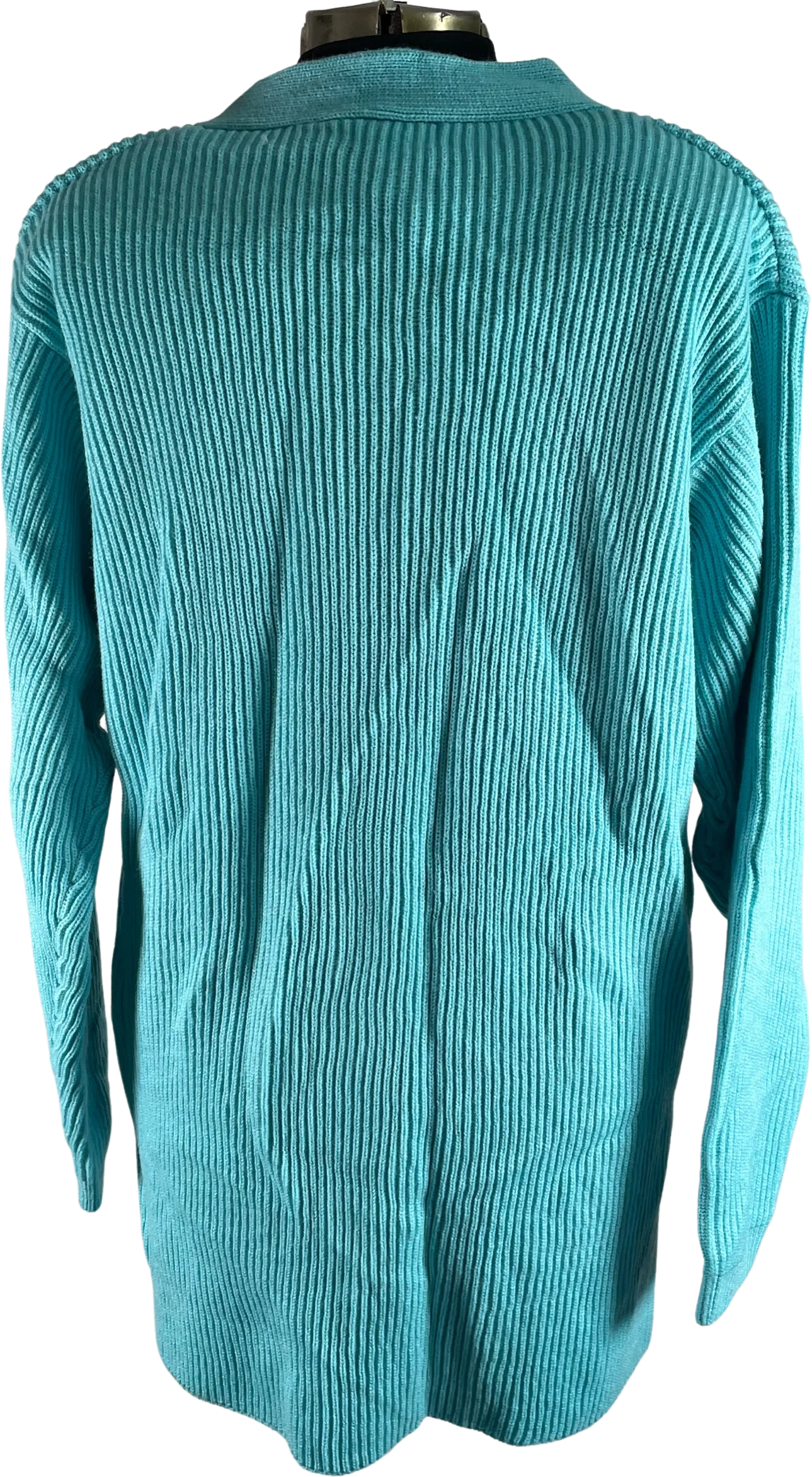 90s Sky Blue Ribbed Oversize Knit Cardigan By Yarnworks - Image 2