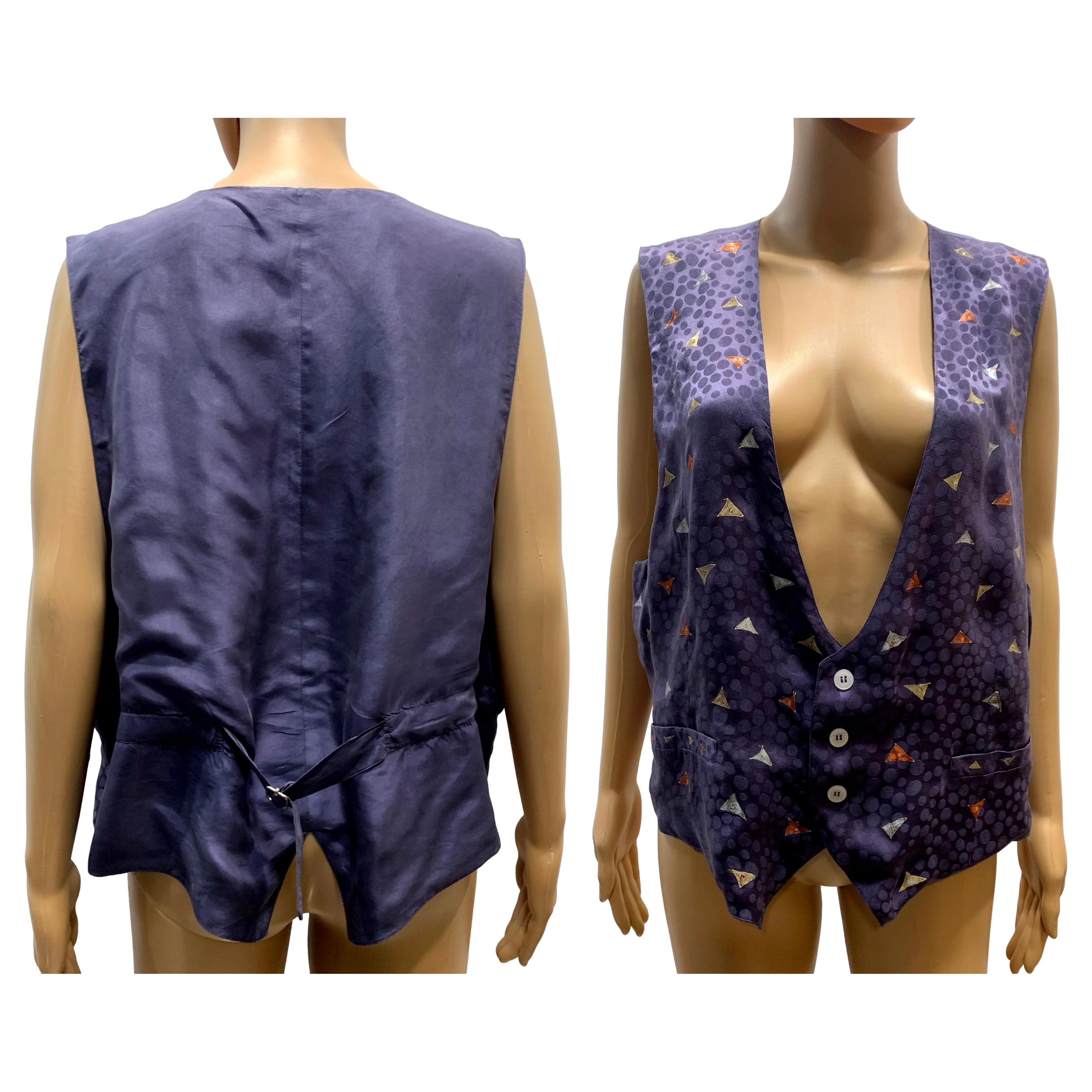 90s Smoky Purple Hand Painted Mens Womens Silk Vest By Erin Brayton - Image 3