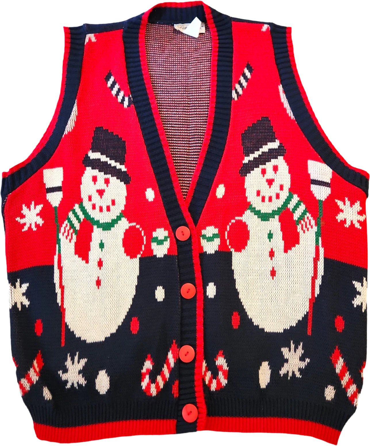 90s Snowmen And Candy Cane Ugly Christmas Sweater Vest By Cabin Creek