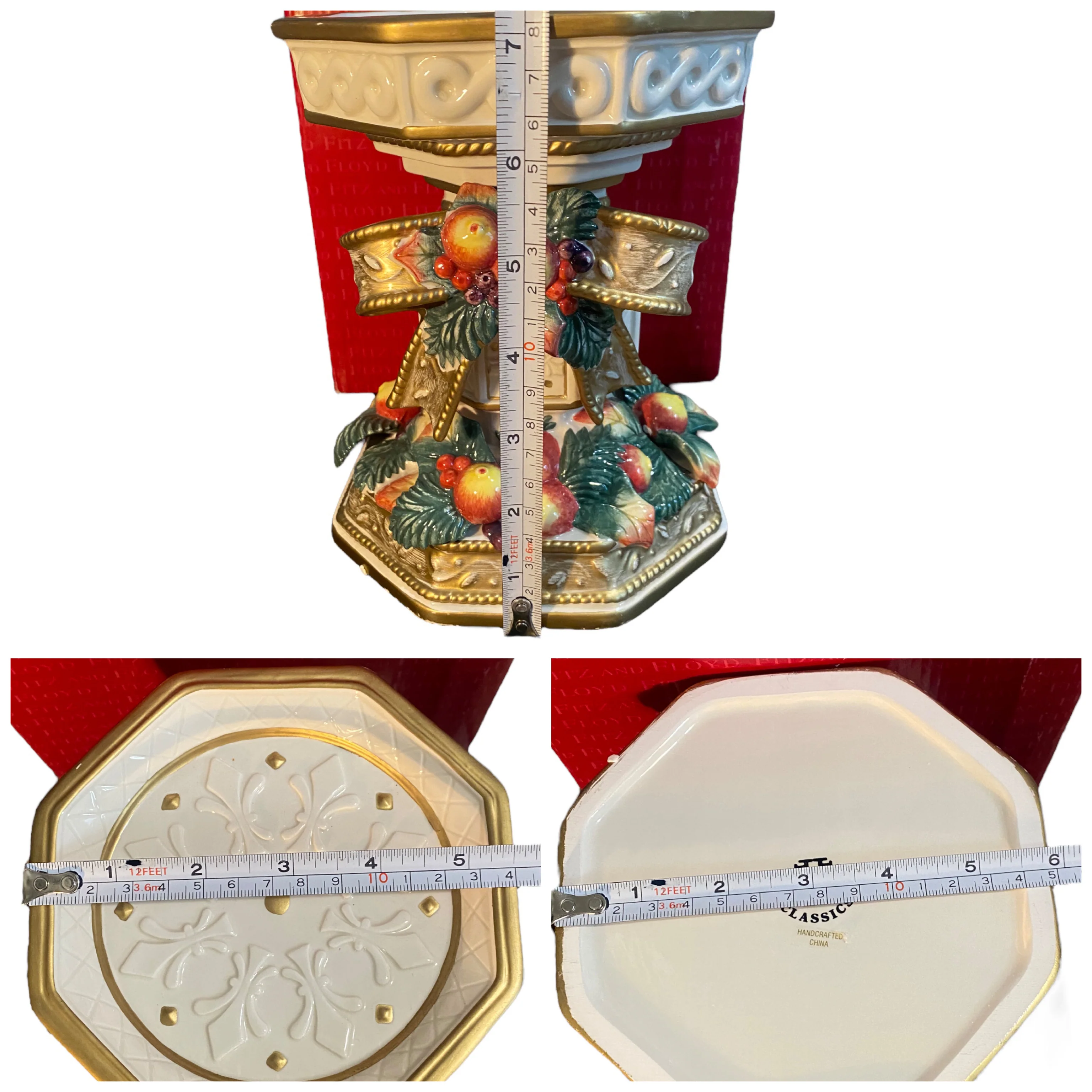 90s Snowy Woods Holiday Pillar Candle Holder Box 7” By Fitz and Floyd - Image 3