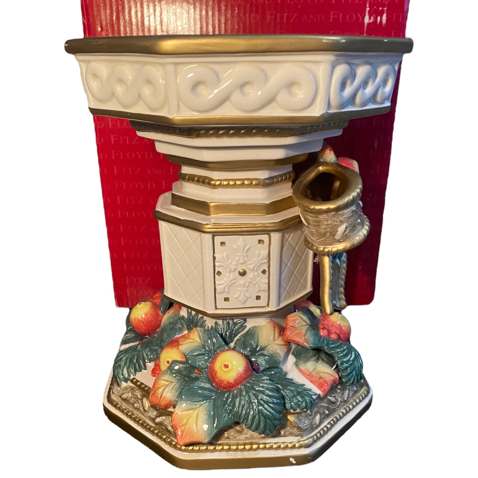 90s Snowy Woods Holiday Pillar Candle Holder Box 7” By Fitz and Floyd - Image 7