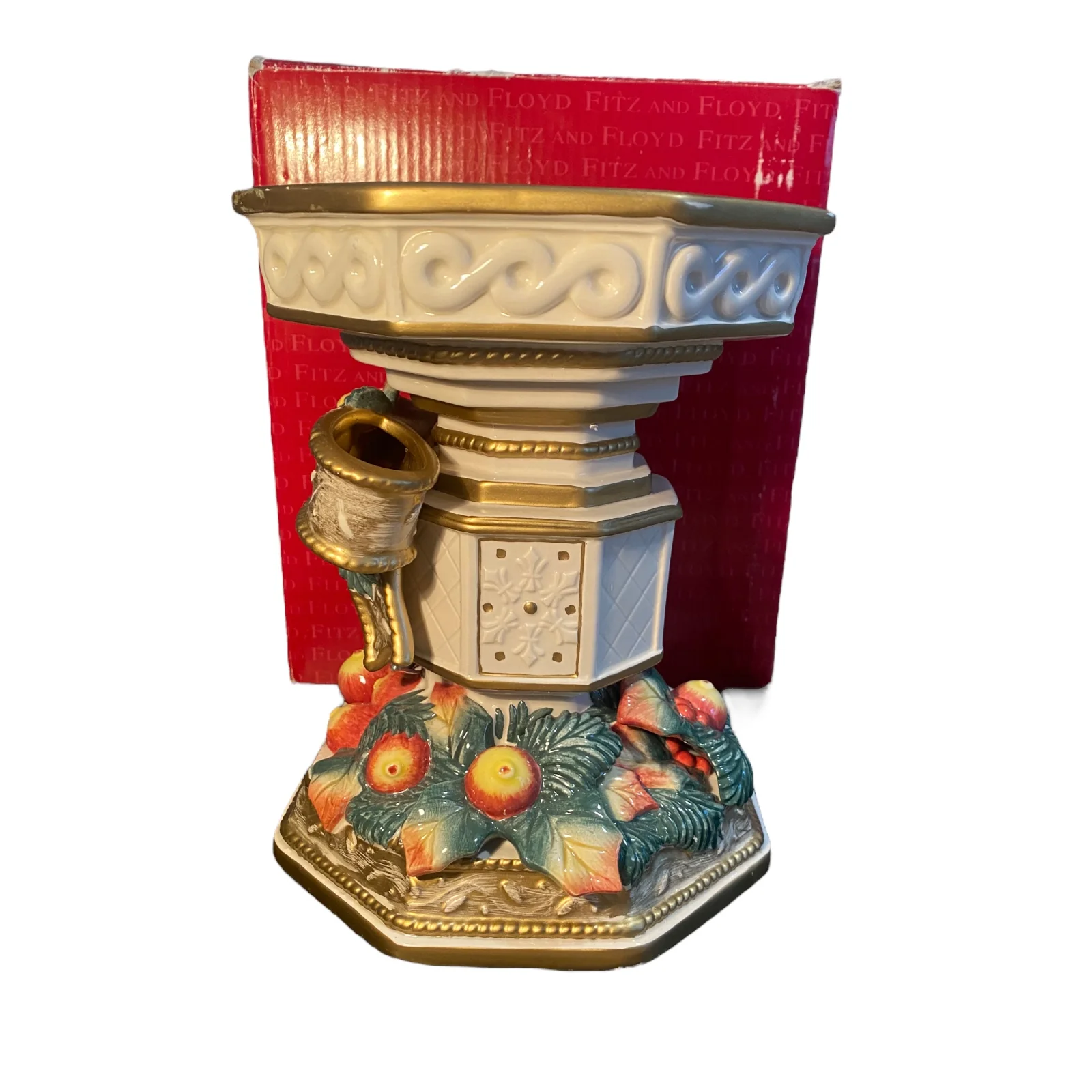 90s Snowy Woods Holiday Pillar Candle Holder Box 7” By Fitz and Floyd - Image 8