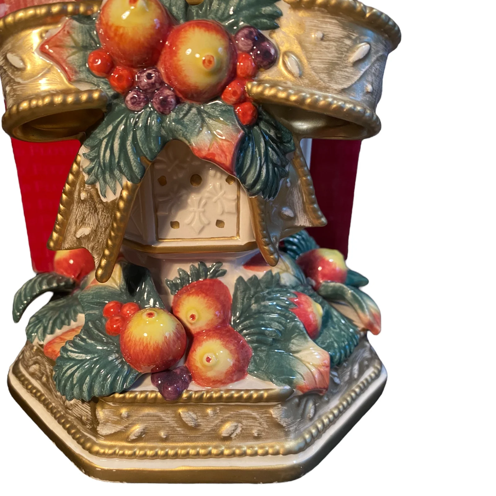 90s Snowy Woods Holiday Pillar Candle Holder Box 7” By Fitz and Floyd - Image 9