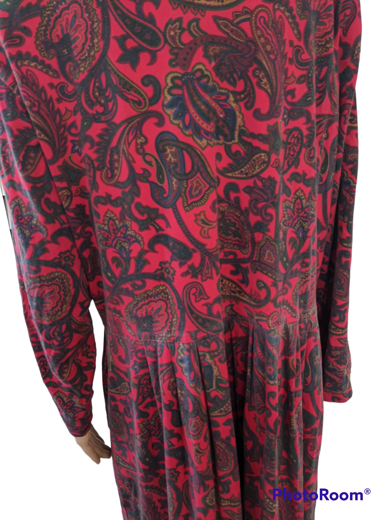 90s Soft Red Paisley Print Teacher Dress Long Pockets By Koret - Image 5