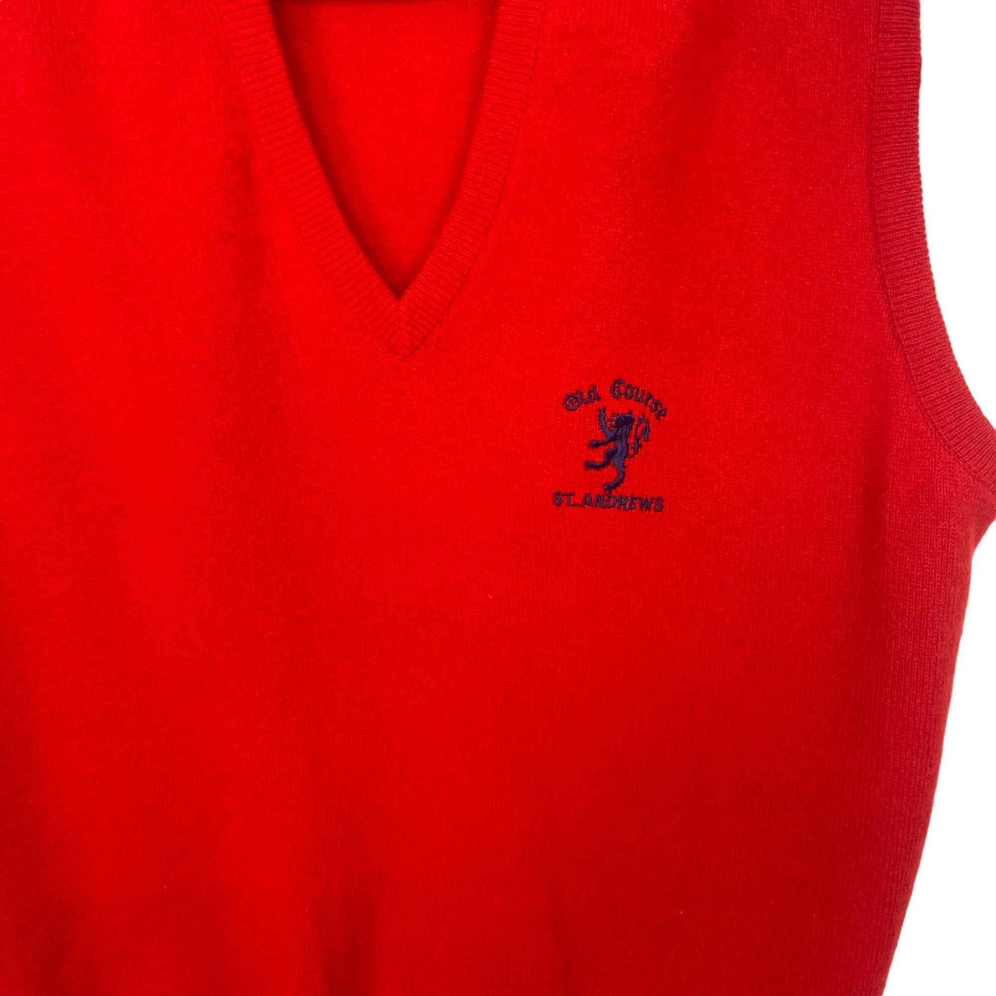 90s St Andrew's Colorful Red Wool V-neck Sweater Vest By Golf Classics - Image 4