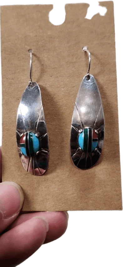 90s Sterling Silver Stamped Turquoise Drop Earrings