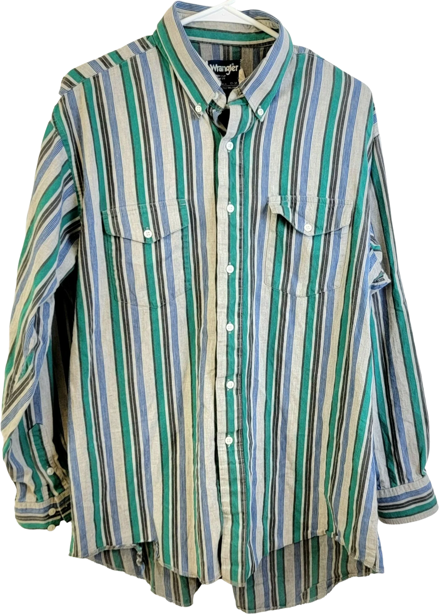90s Stripe Cowboy Dress Shirt Button Western Men Xl L By Wrangler