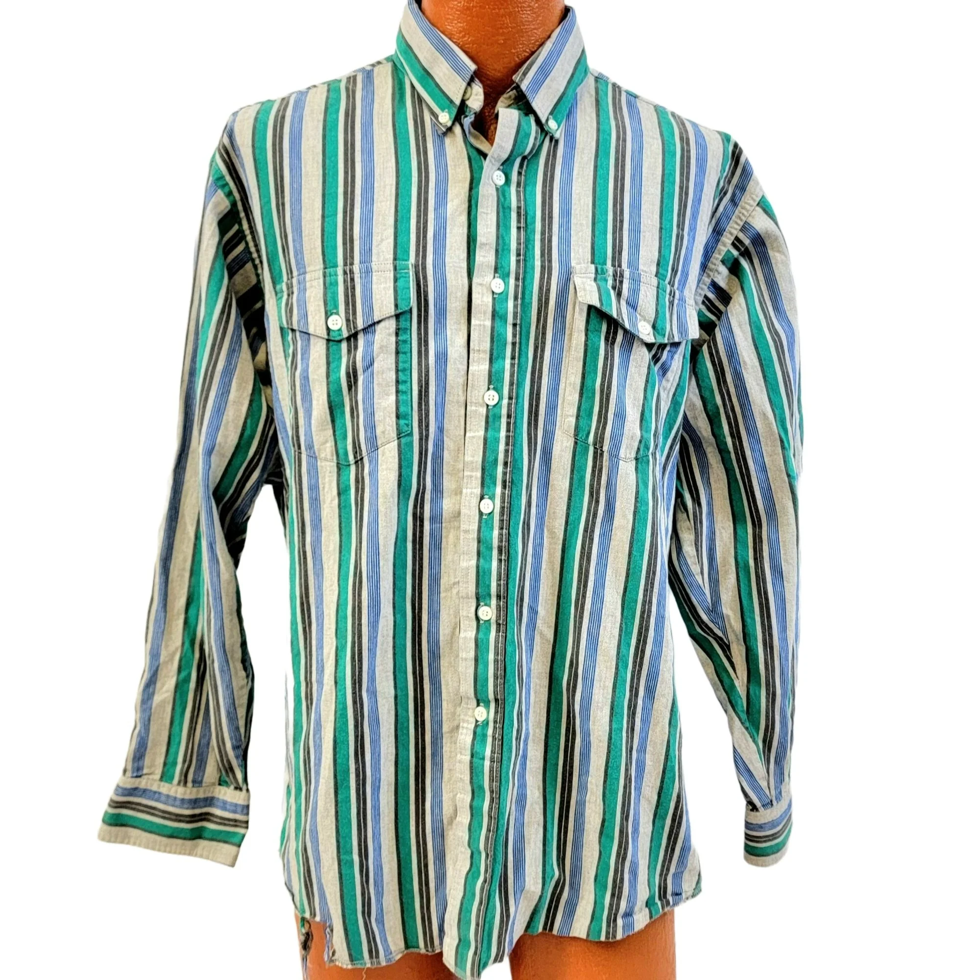 90s Stripe Cowboy Dress Shirt Button Western Men Xl L By Wrangler - Image 3