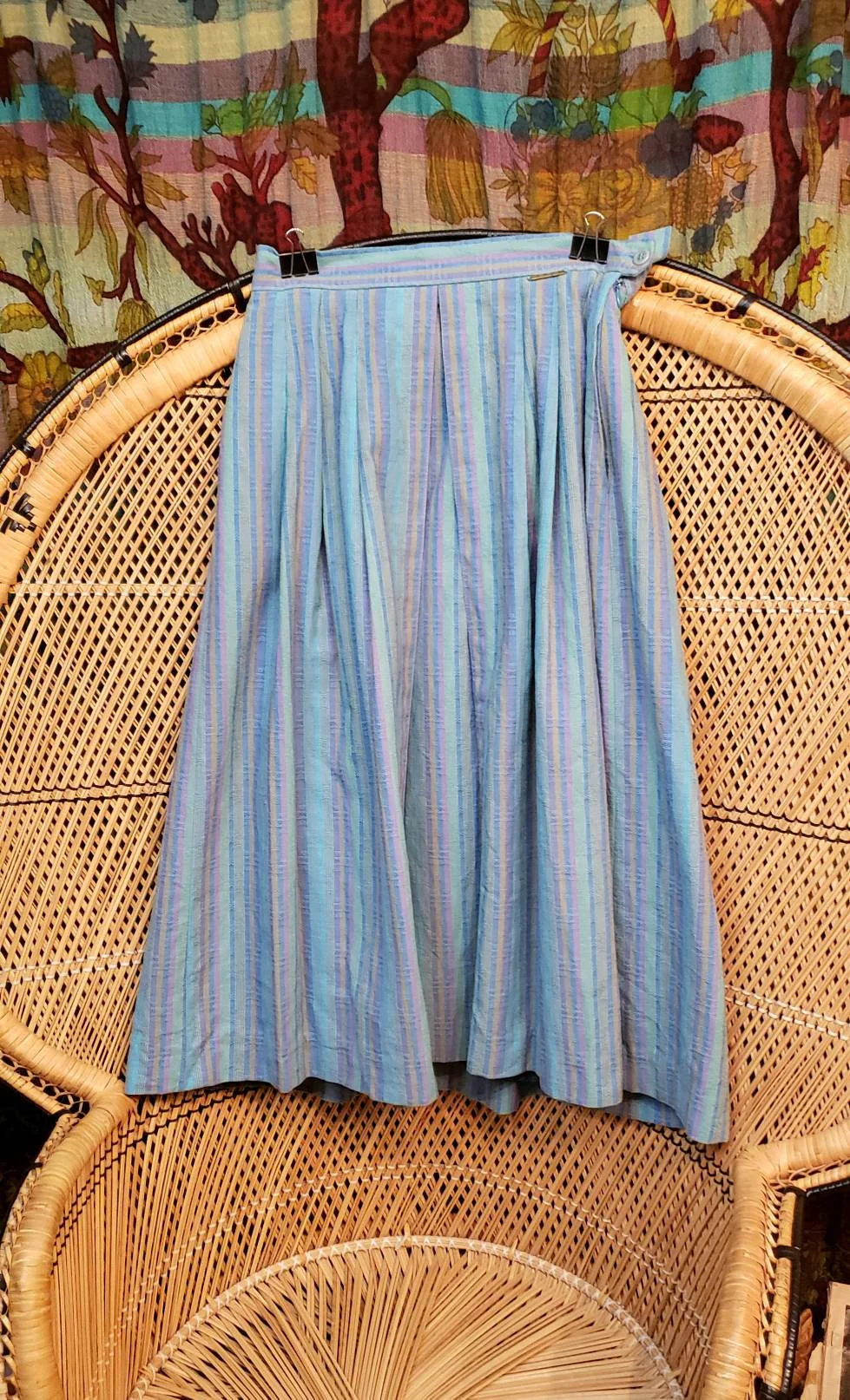 90s Striped Blue Skirt with Pockets Made In Austria 38 by Geiger - Image 2