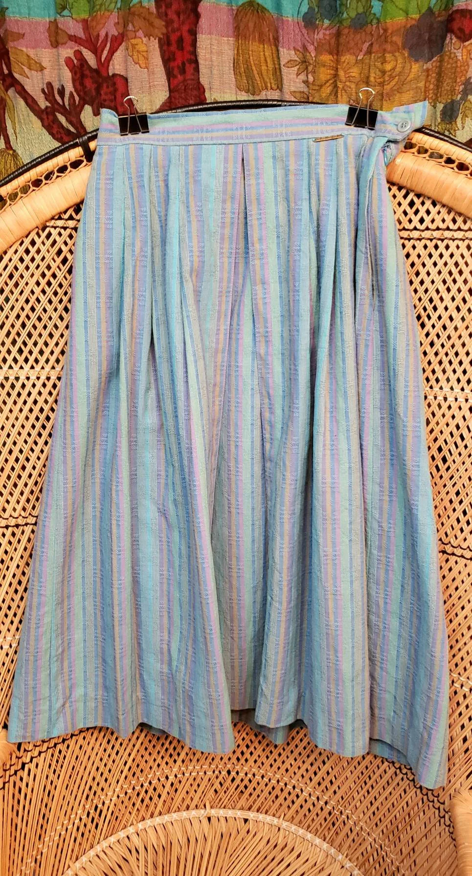 90s Striped Blue Skirt with Pockets Made In Austria 38 by Geiger - Image 3