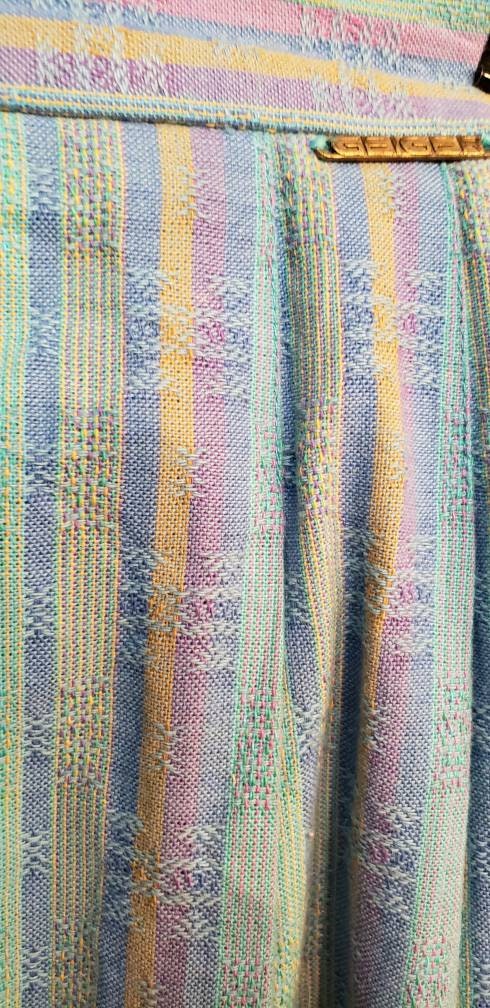 90s Striped Blue Skirt with Pockets Made In Austria 38 by Geiger - Image 5