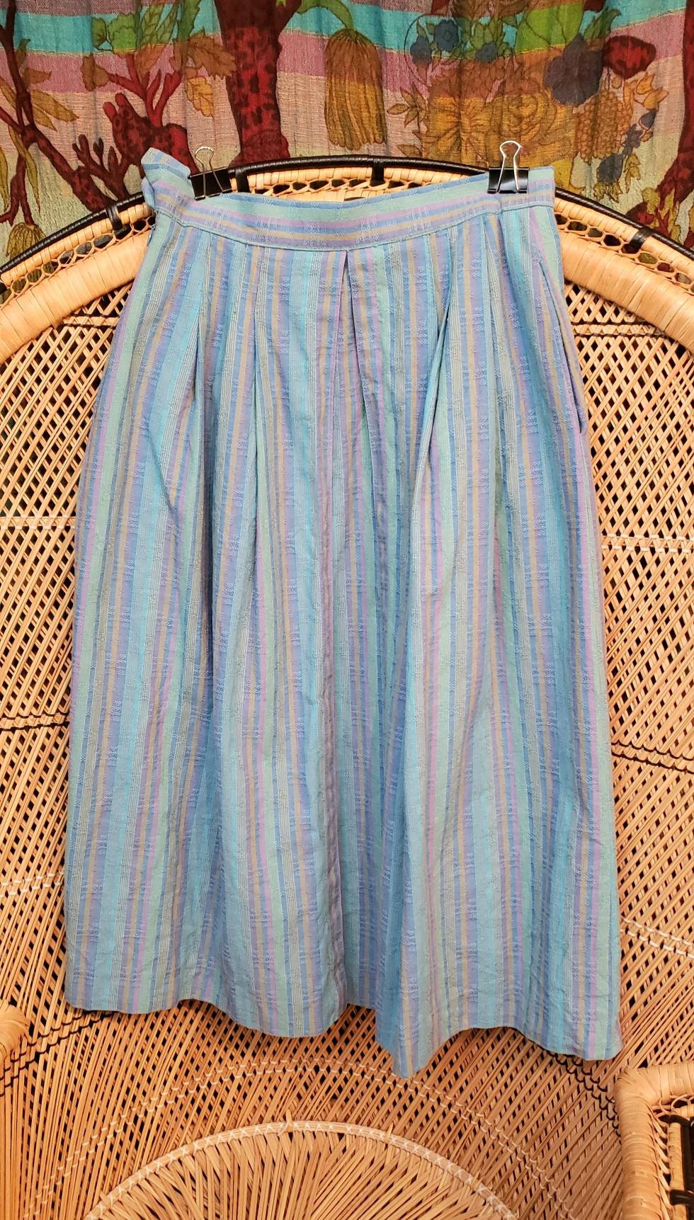 90s Striped Blue Skirt with Pockets Made In Austria 38 by Geiger - Image 7