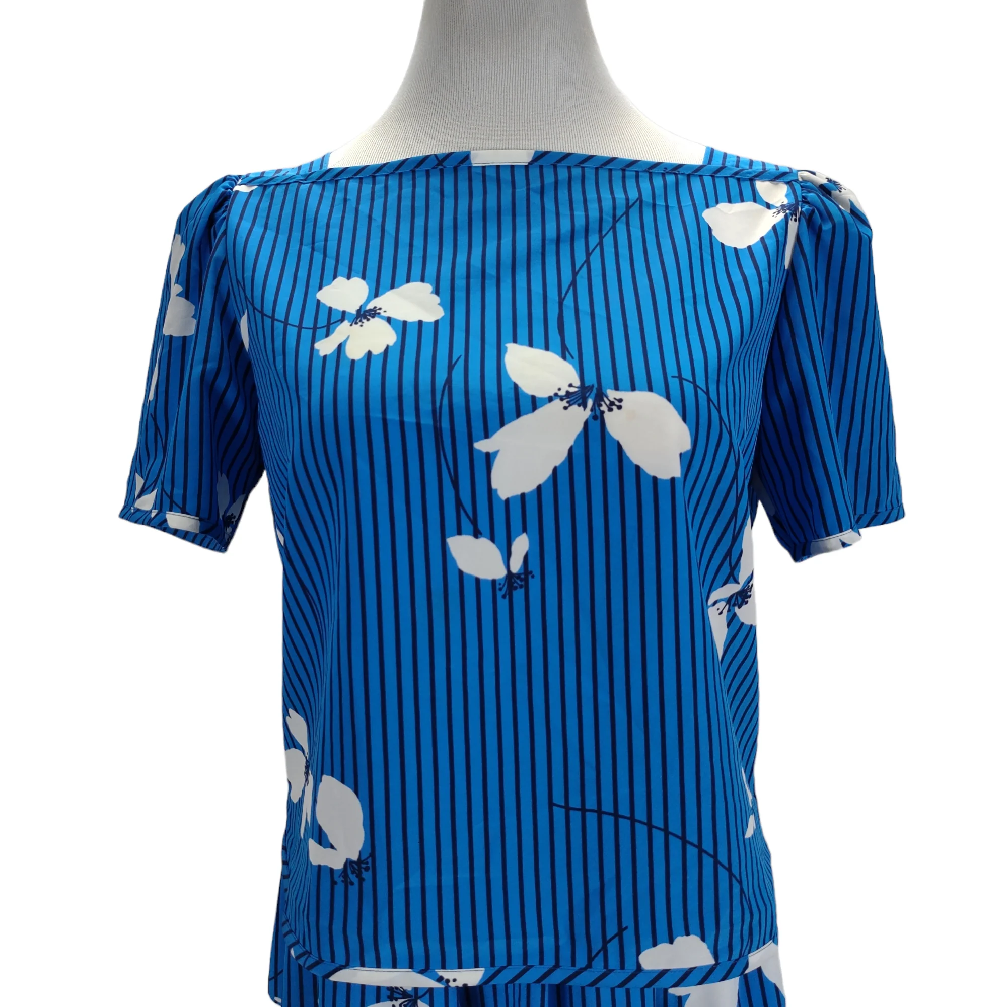 90s Striped Floral Midi Skirt Set Short Sleeve Boxy By Executive Dress for Albert Nipon - Image 3