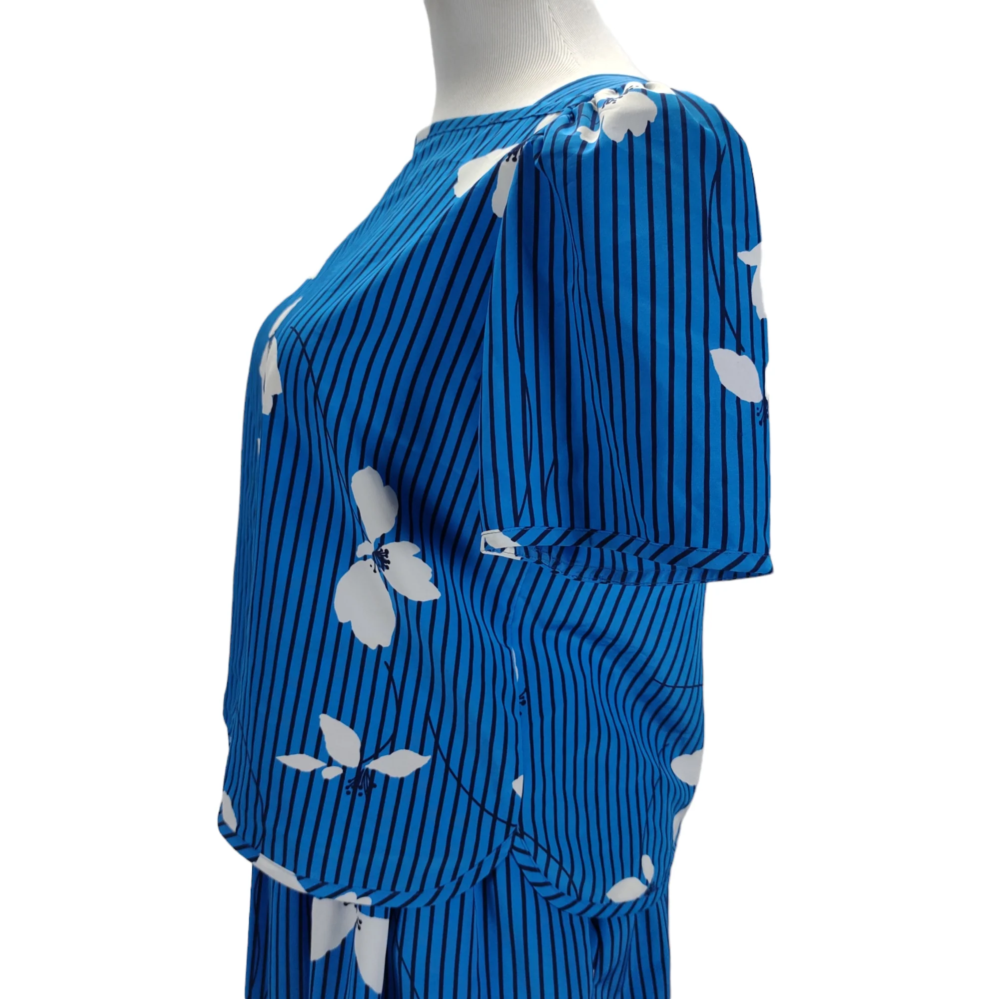 90s Striped Floral Midi Skirt Set Short Sleeve Boxy By Executive Dress for Albert Nipon - Image 7