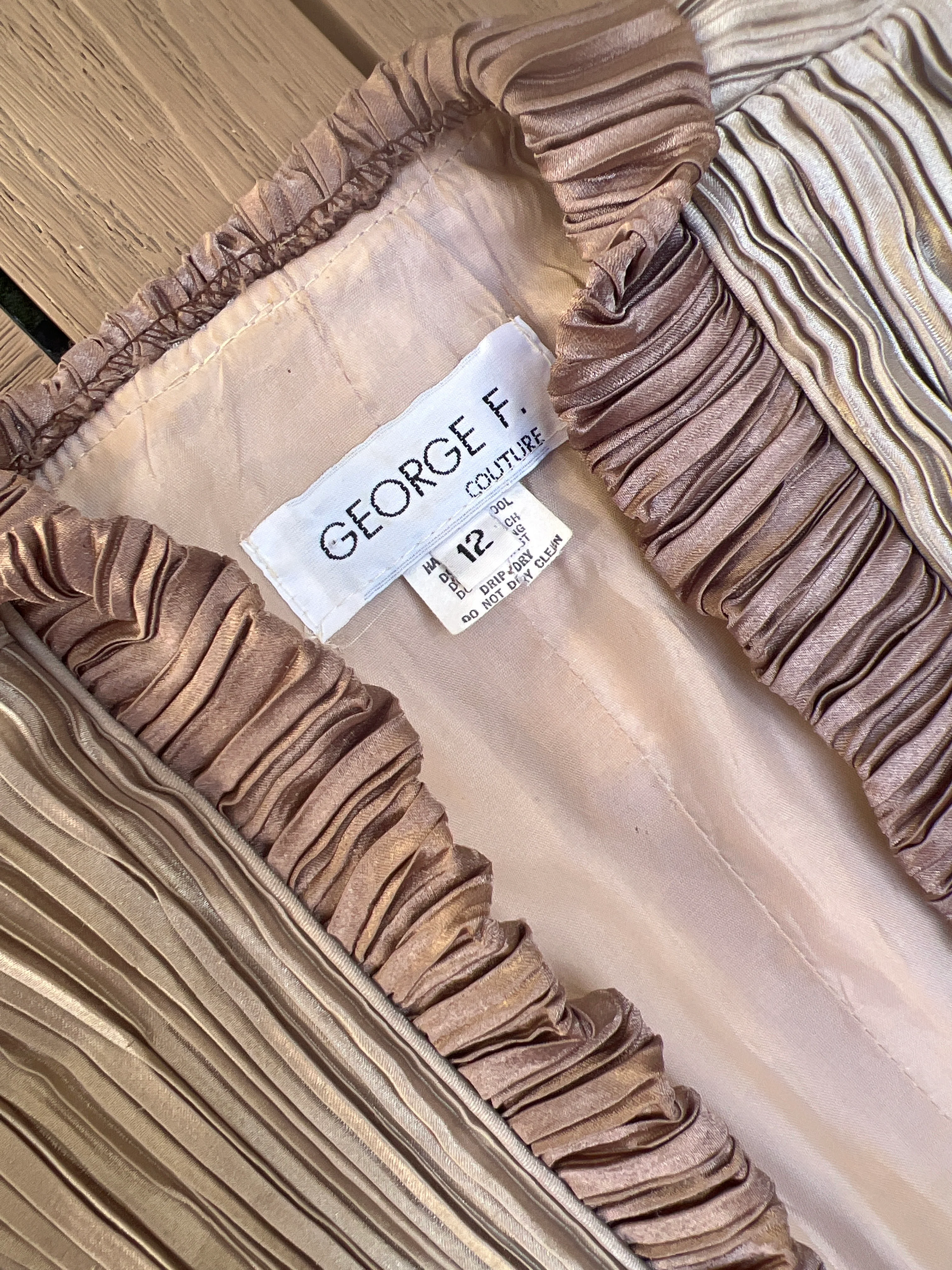 90s Taupe Cream Plisse Pleated Evening Skirt Suit By George F. Couture - Image 9