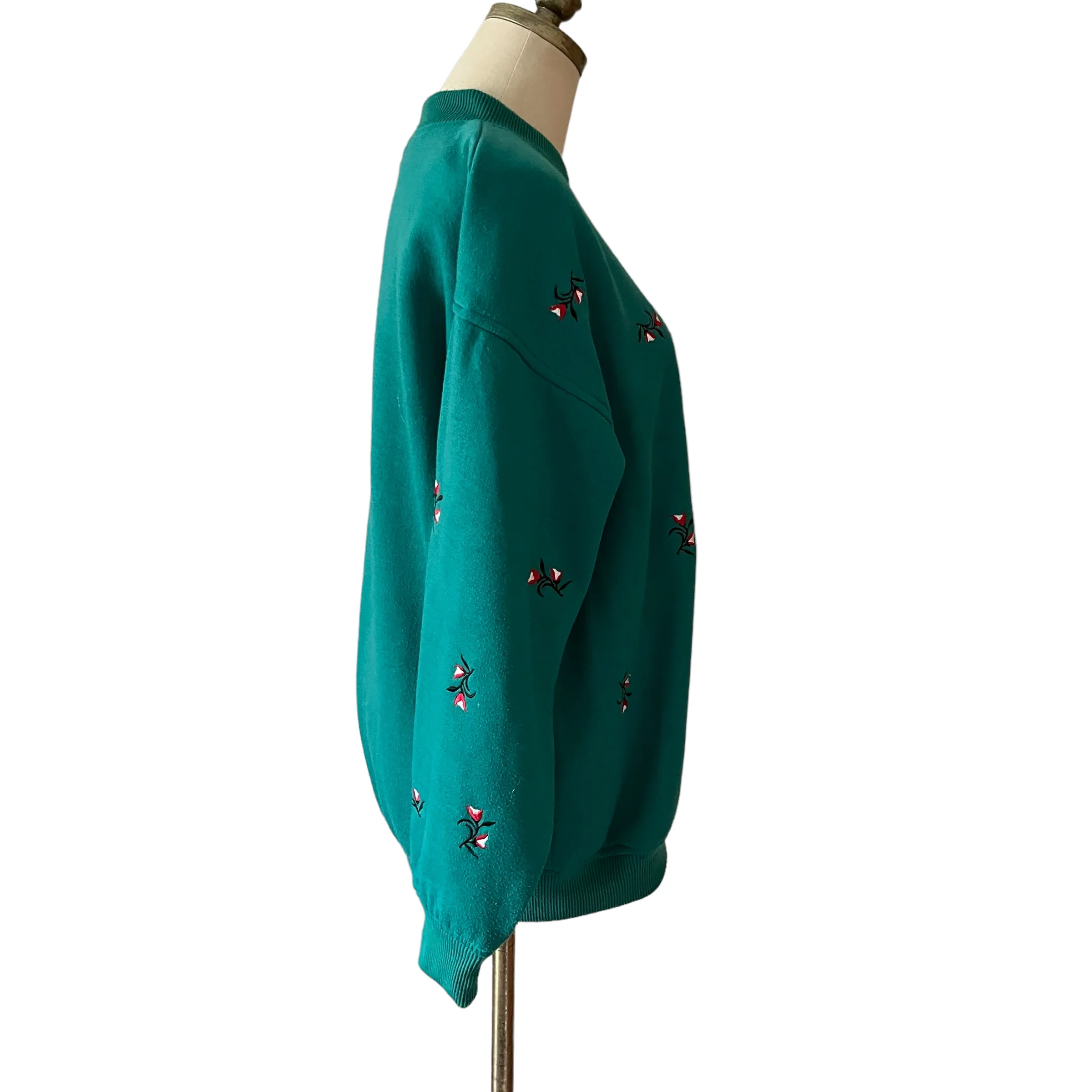 90s Teal Green Embroidered Floral Sweatshirt By French Navy - Image 3