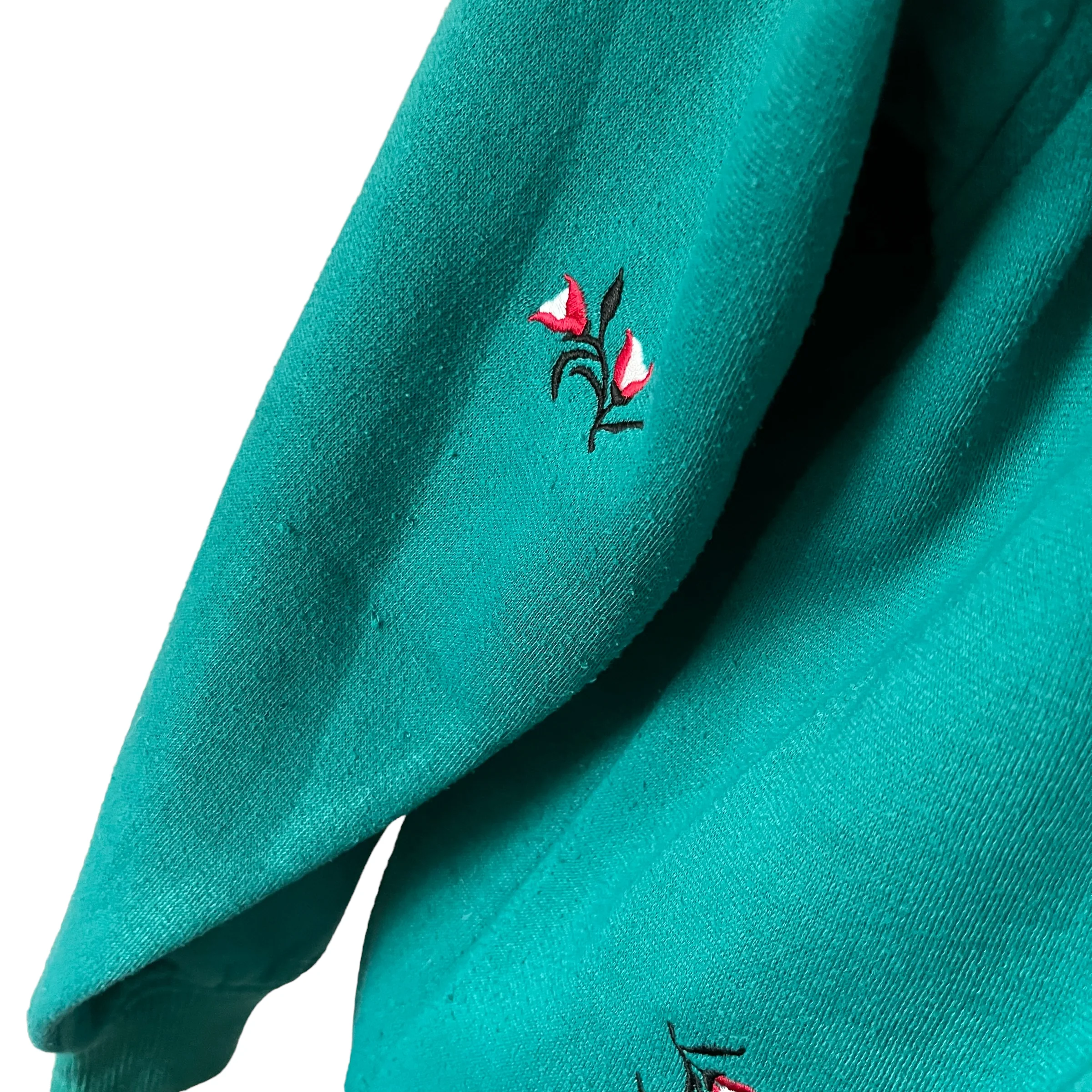 90s Teal Green Embroidered Floral Sweatshirt By French Navy - Image 4