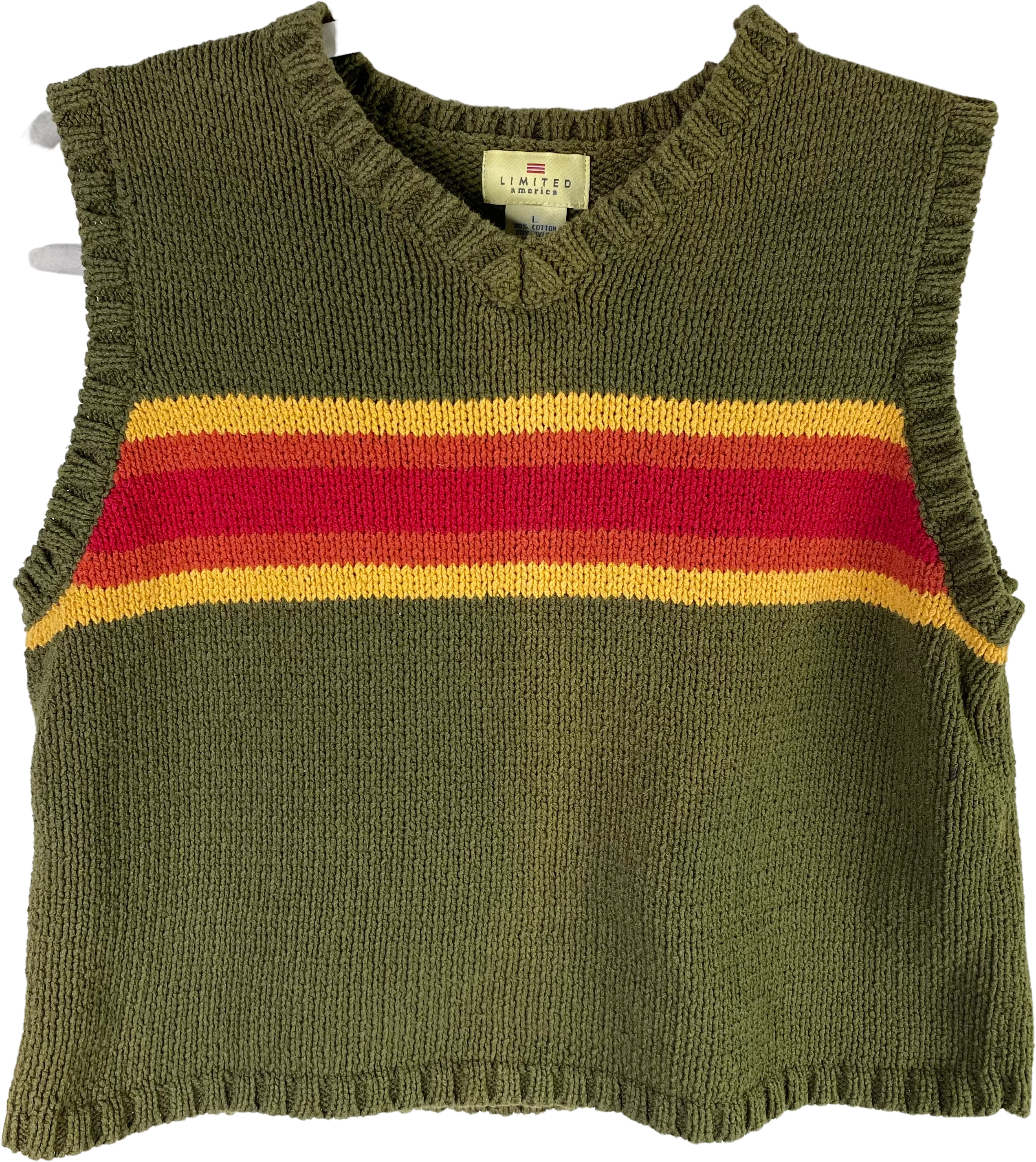 90s The Limited Green And Striped Crop Sweater Vest By Limited America