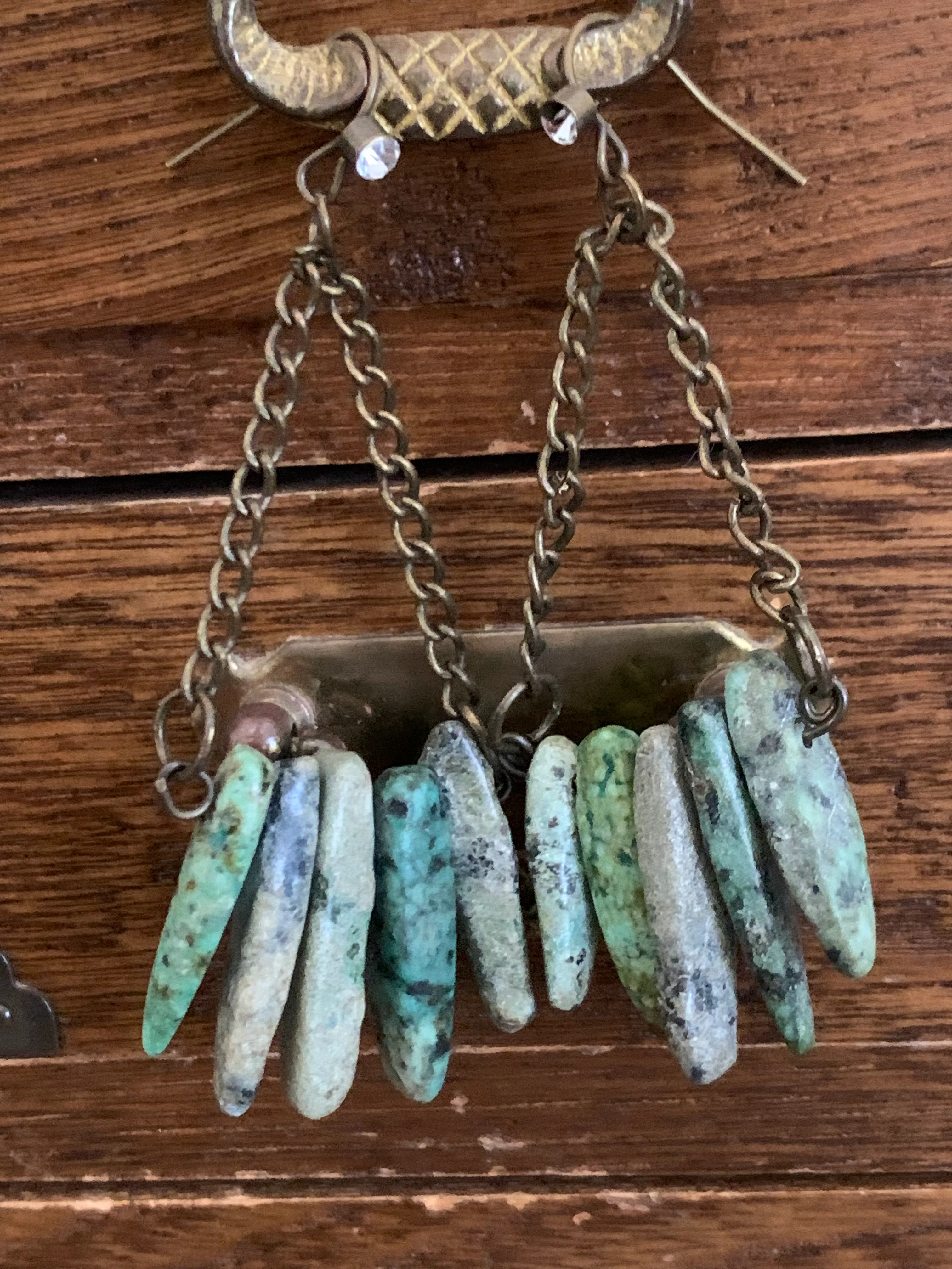 90s Torquoise Gemstone Dangle Chandelier Earrings - Image 3