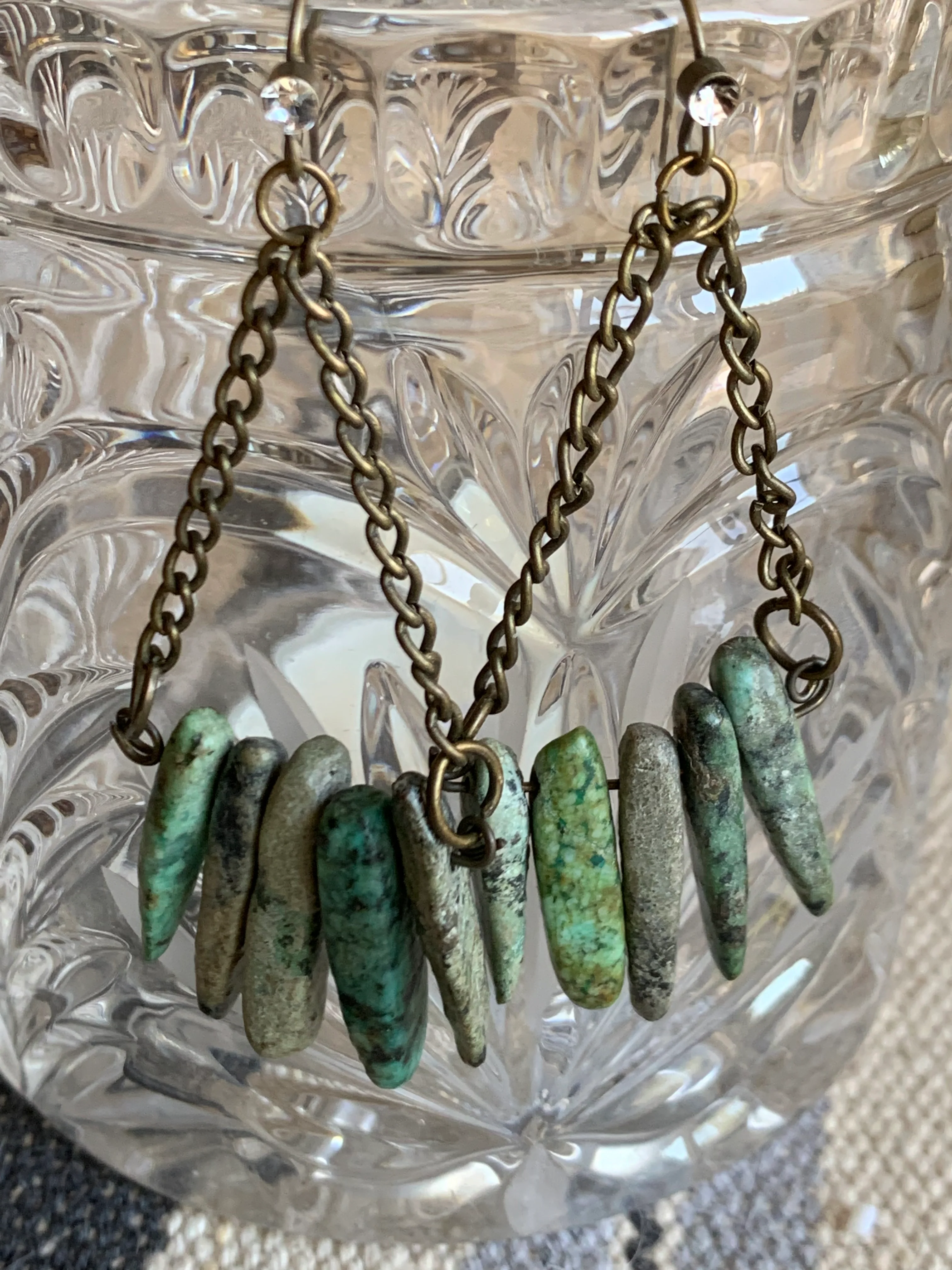 90s Torquoise Gemstone Dangle Chandelier Earrings - Image 9