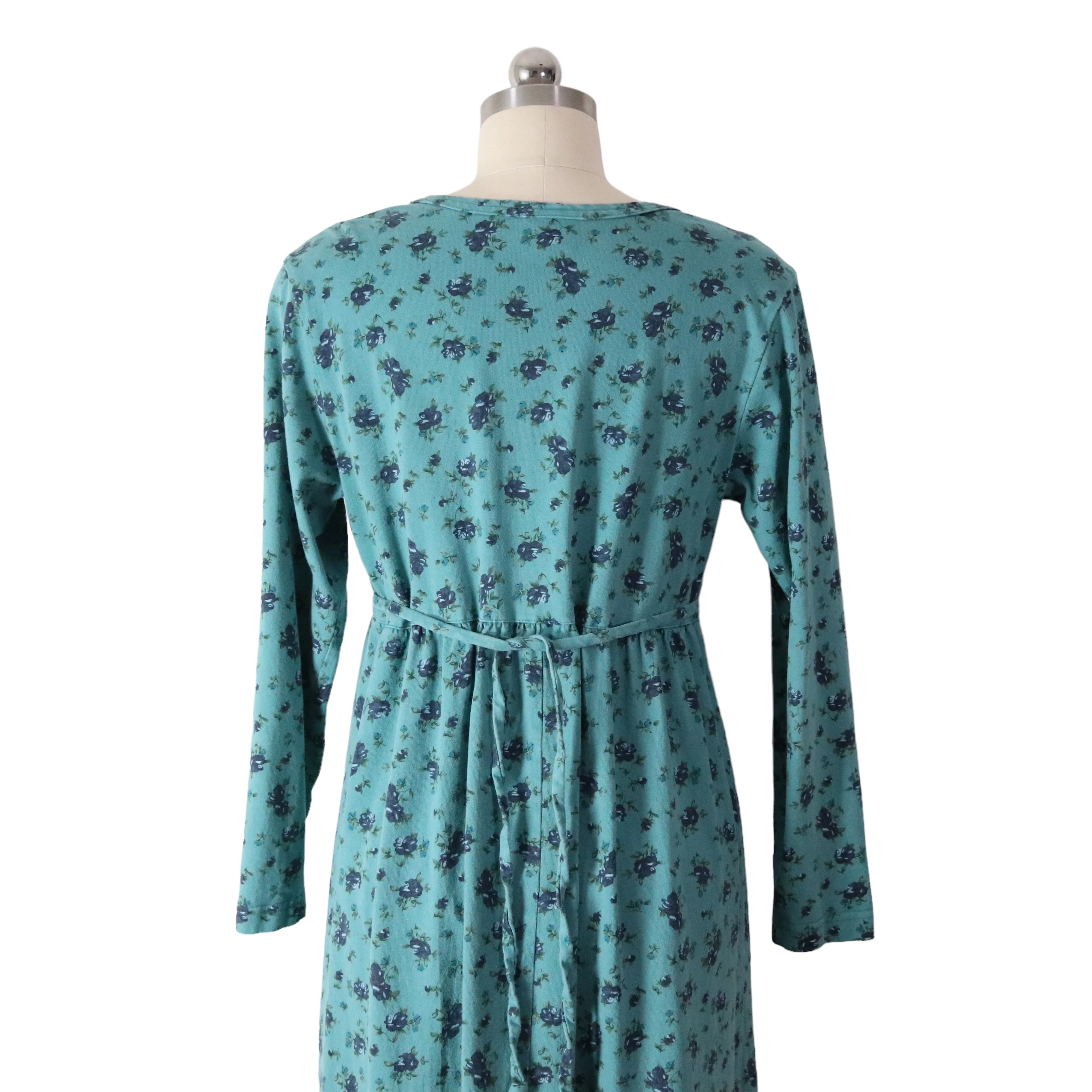 90s Turquoise Rose Floral Cotton Knit Maxi Dress By Varsity Sport - Image 5
